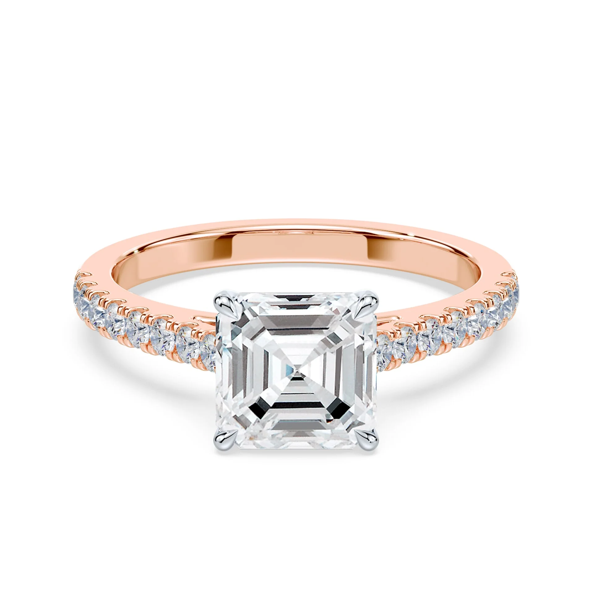Asscher Cut Pave Cathedral Ring