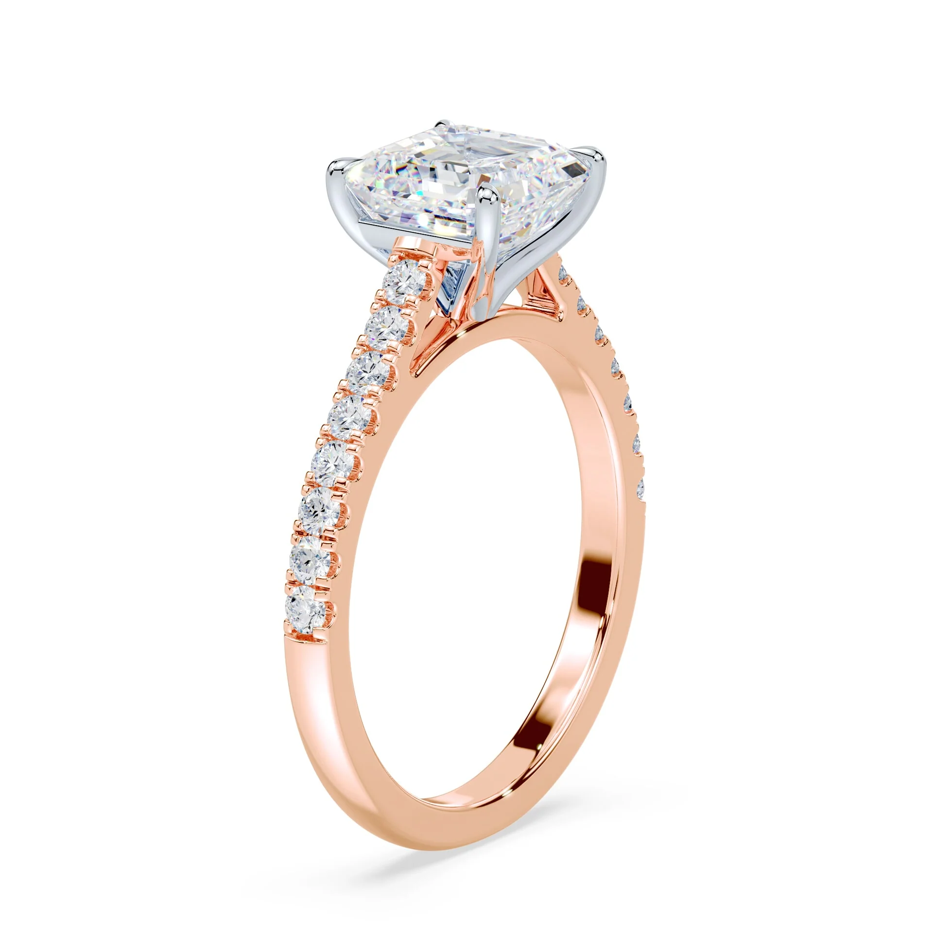 Asscher Cut Pave Cathedral Ring - Image 2