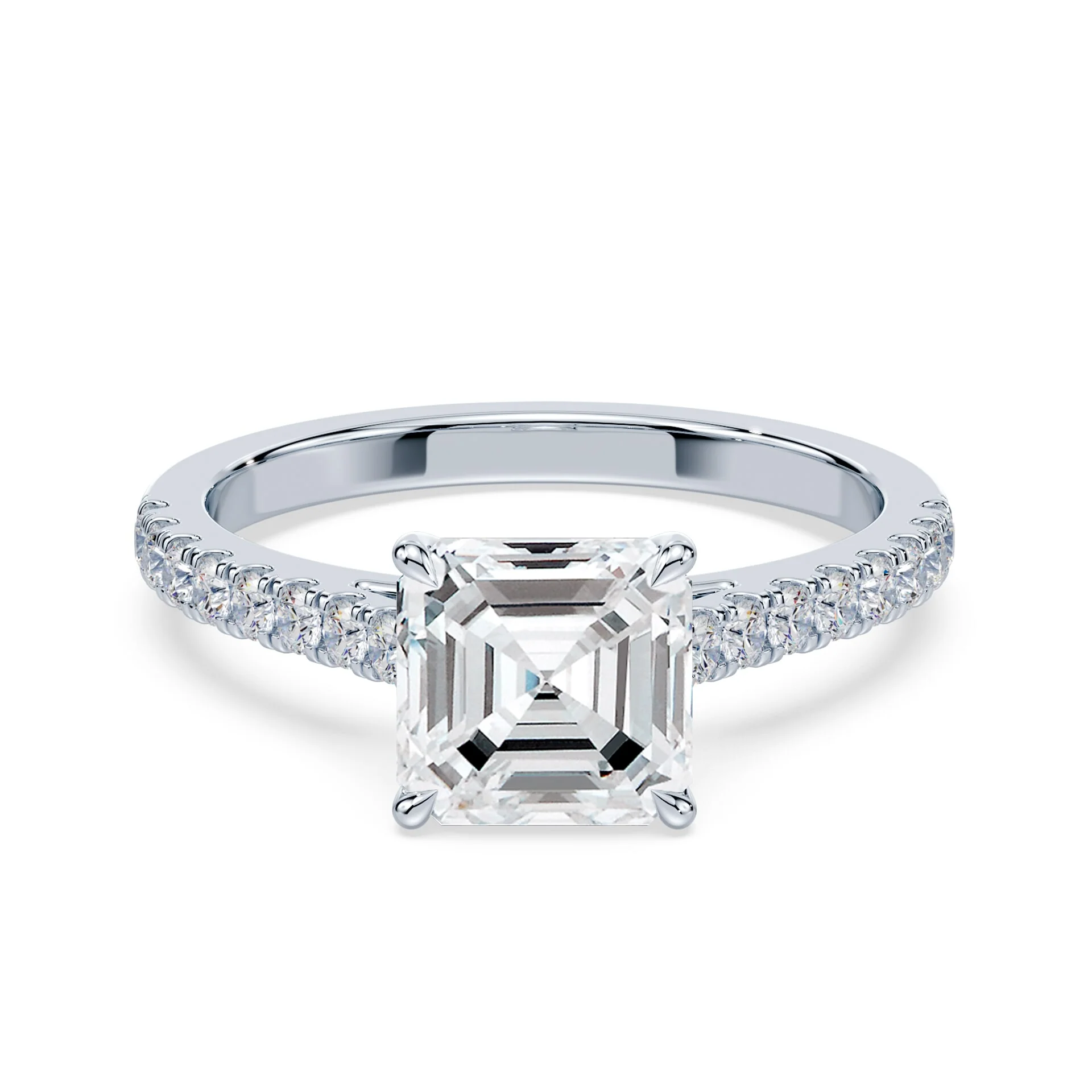 Asscher Cut Pave Cathedral Ring