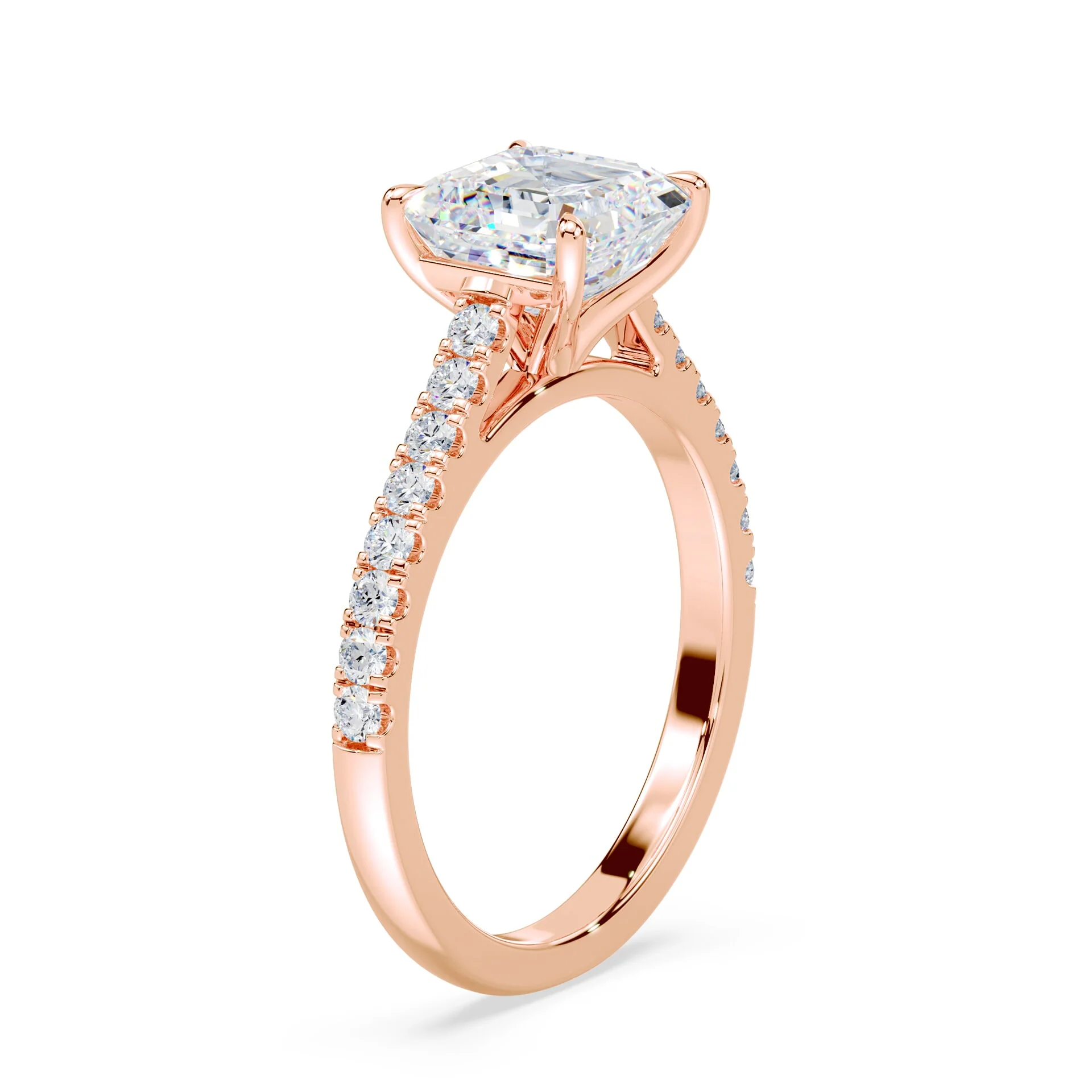 Asscher Cut Pave Cathedral Ring - Image 2
