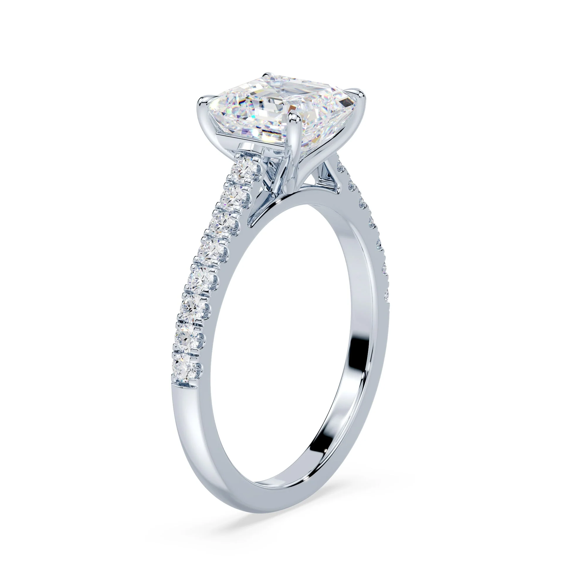 Asscher Cut Pave Cathedral Ring - Image 2