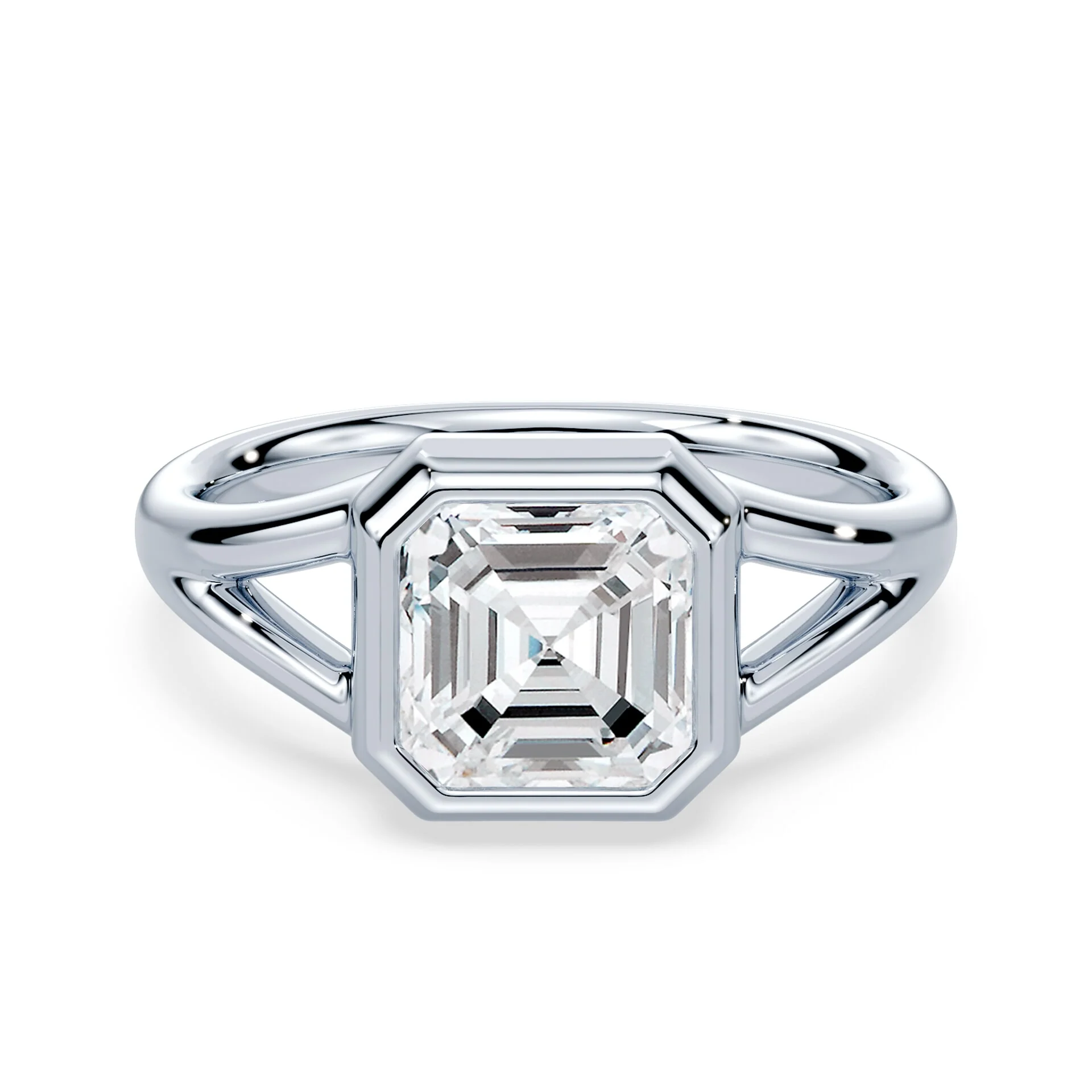 Asscher Cut Low Split Shank Bezel Ring