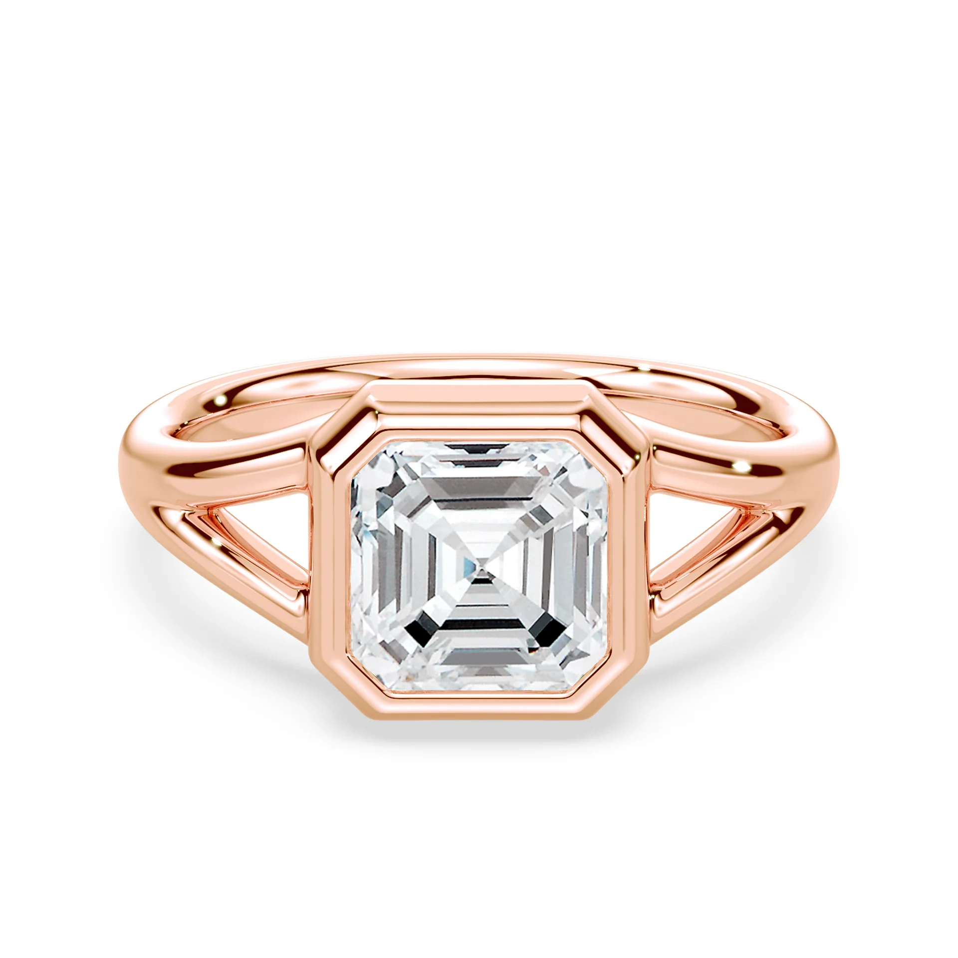 Asscher Cut Low Split Shank Bezel Ring