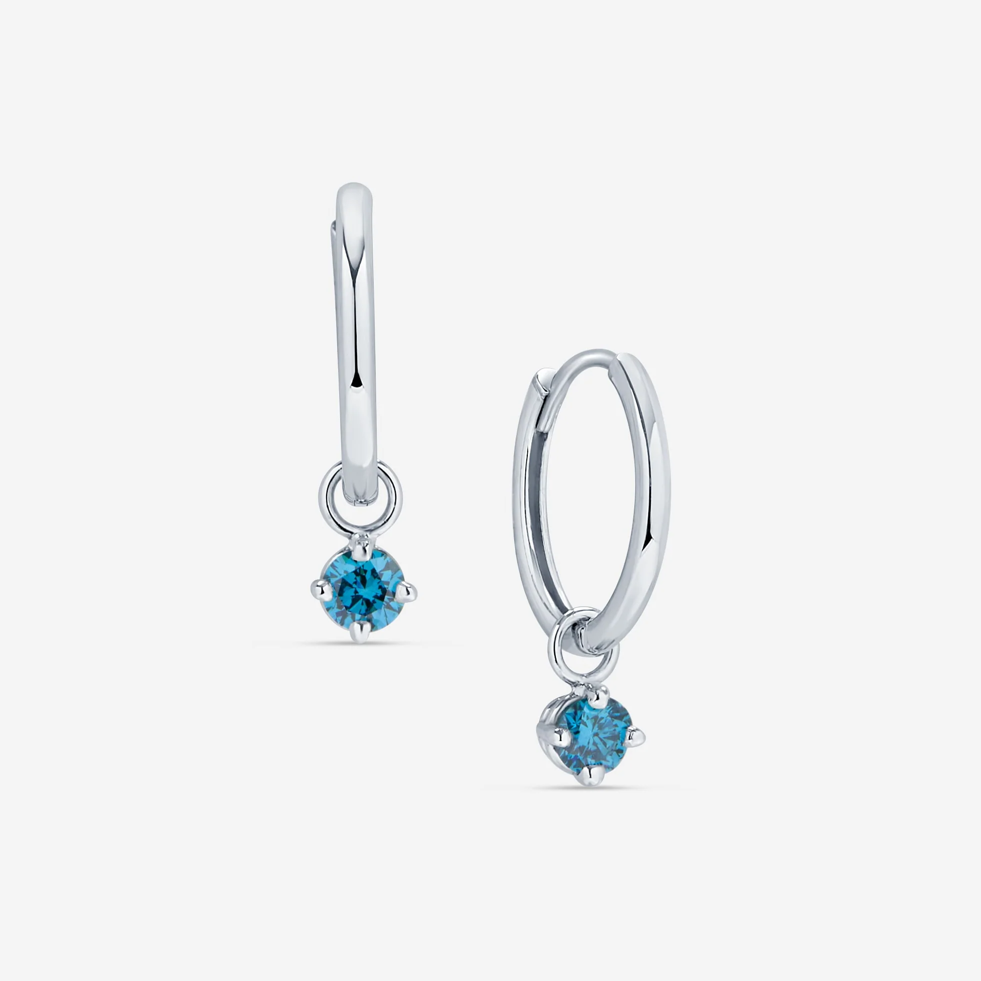 Blue Diamond Drop Hoop Earrings