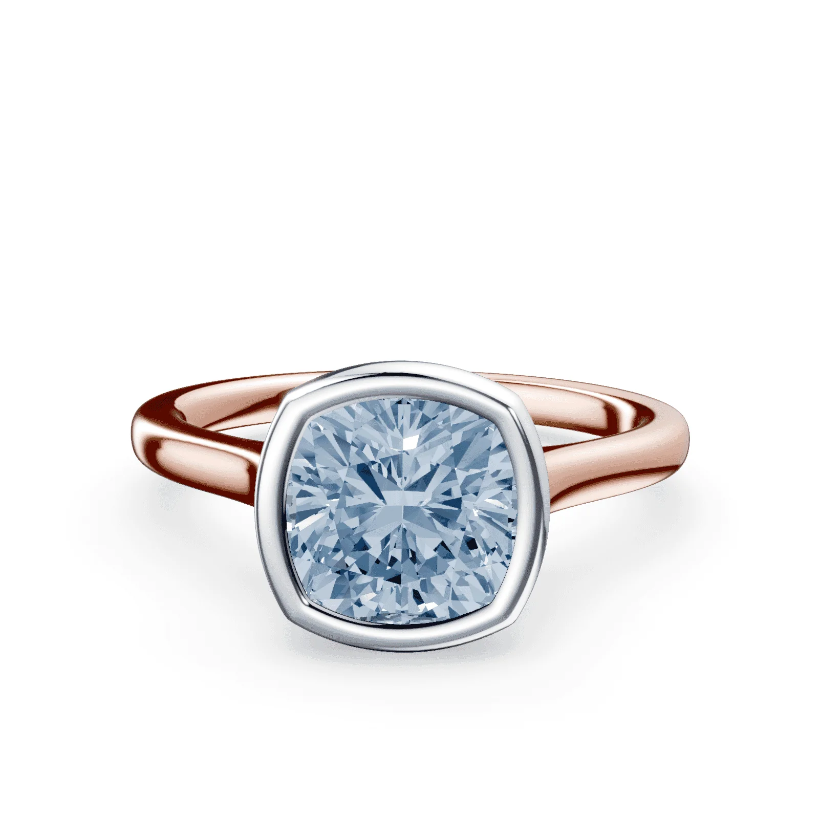 Cushion Cut Cathedral Bezel Blue Diamond Ring