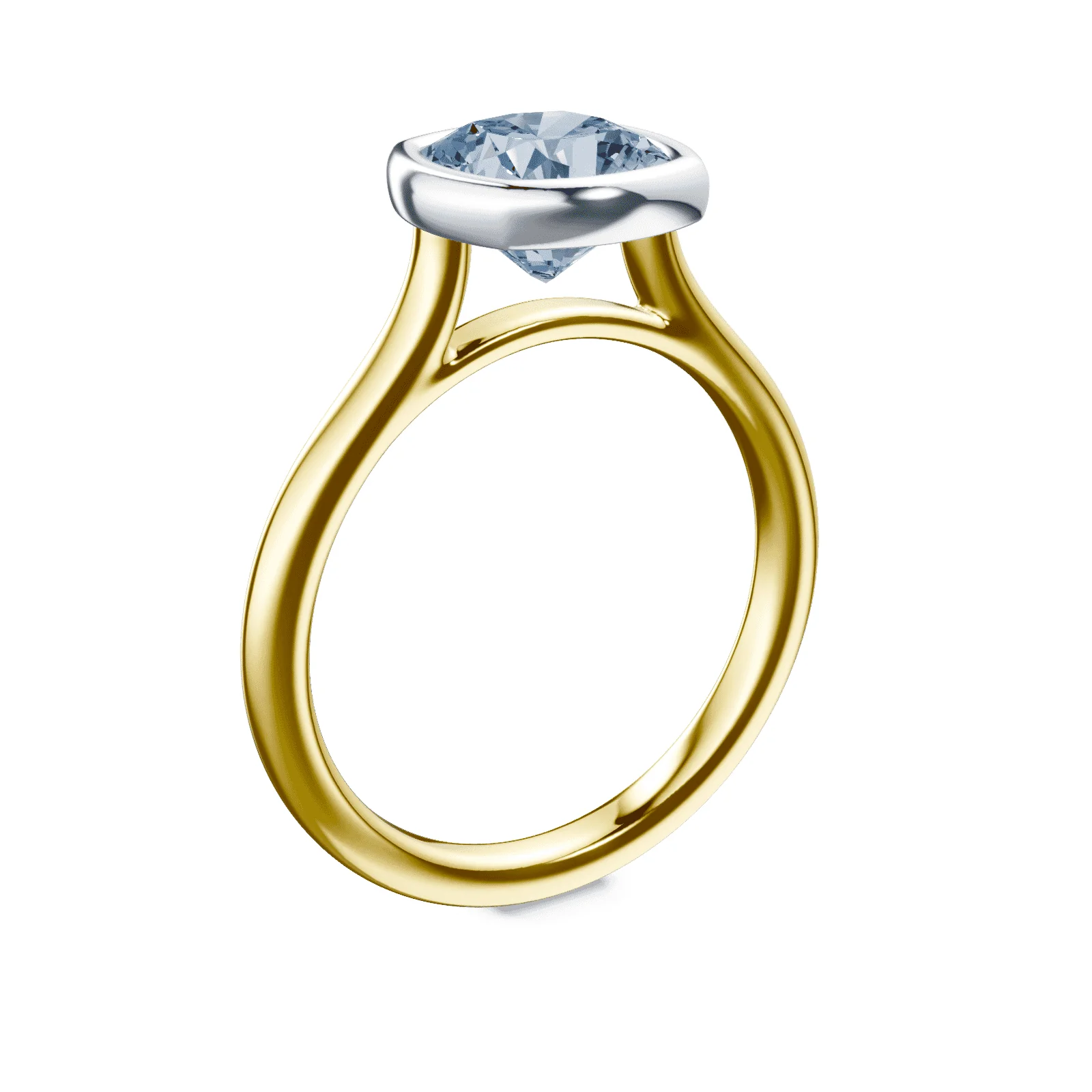 Cushion Cut Cathedral Bezel Blue Diamond Ring - Image 2