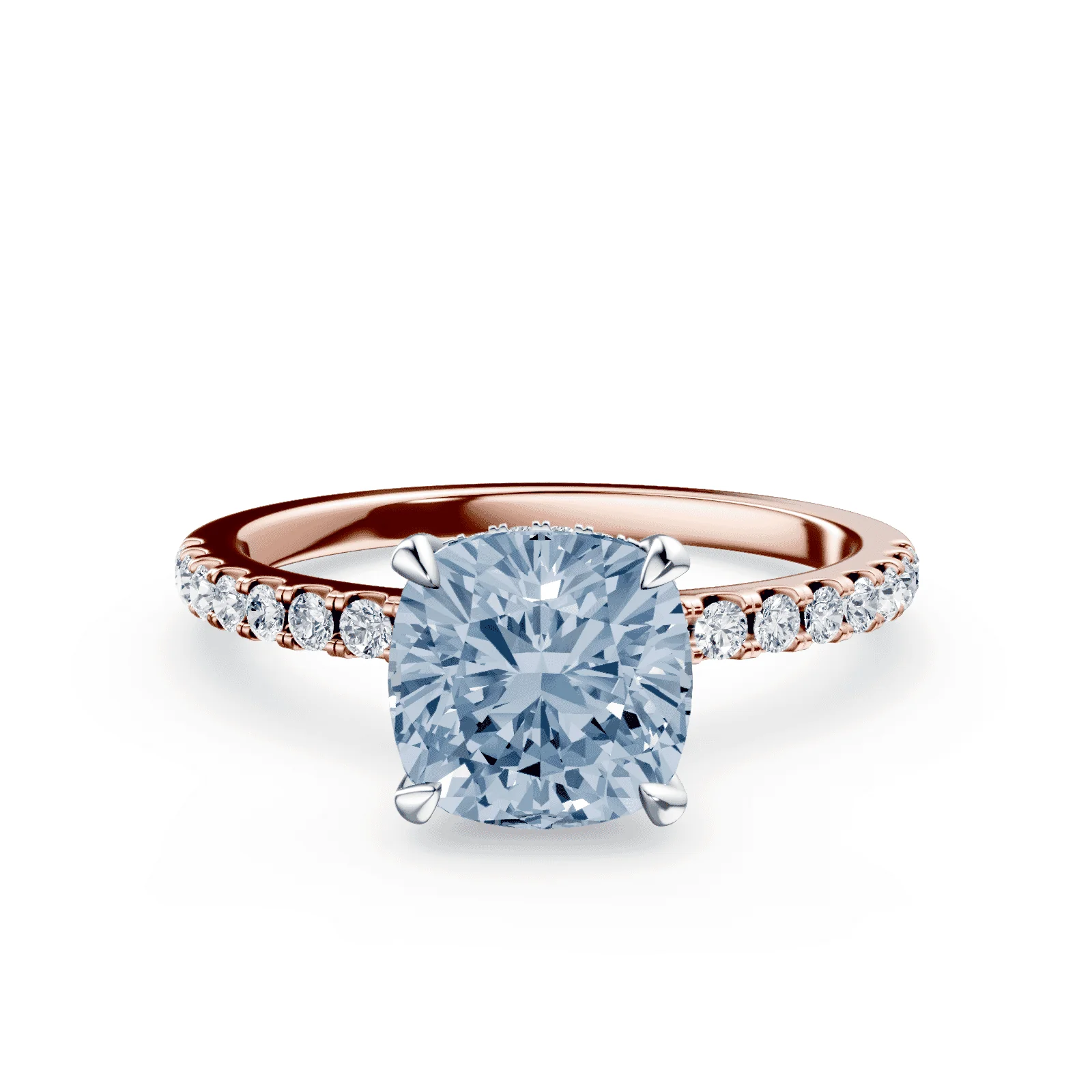 Cushion Cut Blue Diamond Pave Ring