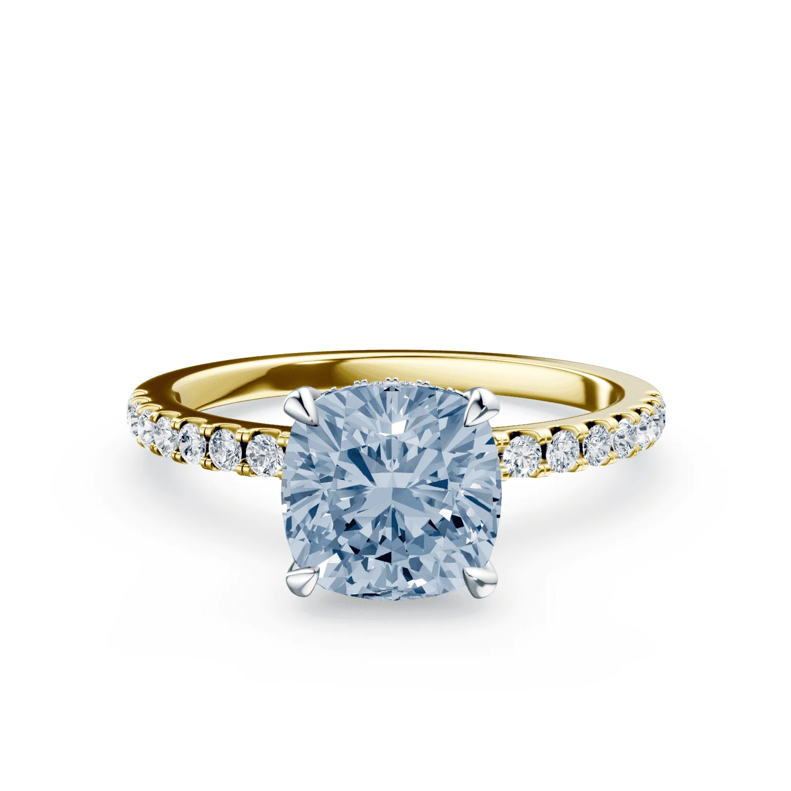 Cushion Cut Blue Diamond Pave Ring