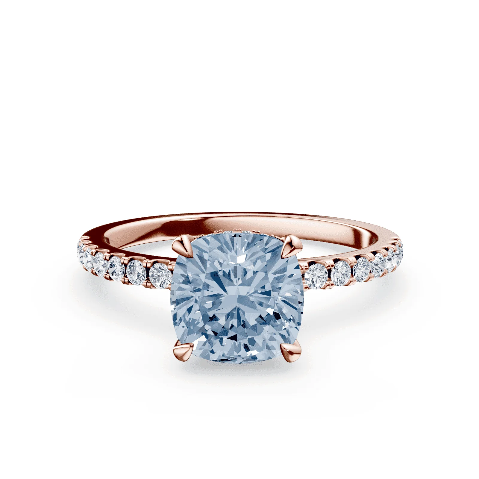 Cushion Cut Blue Diamond Pave Ring
