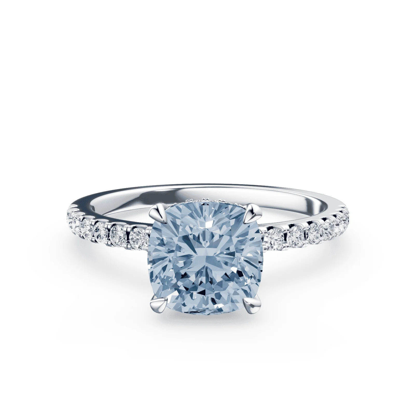 Cushion Cut Blue Diamond Pave Ring