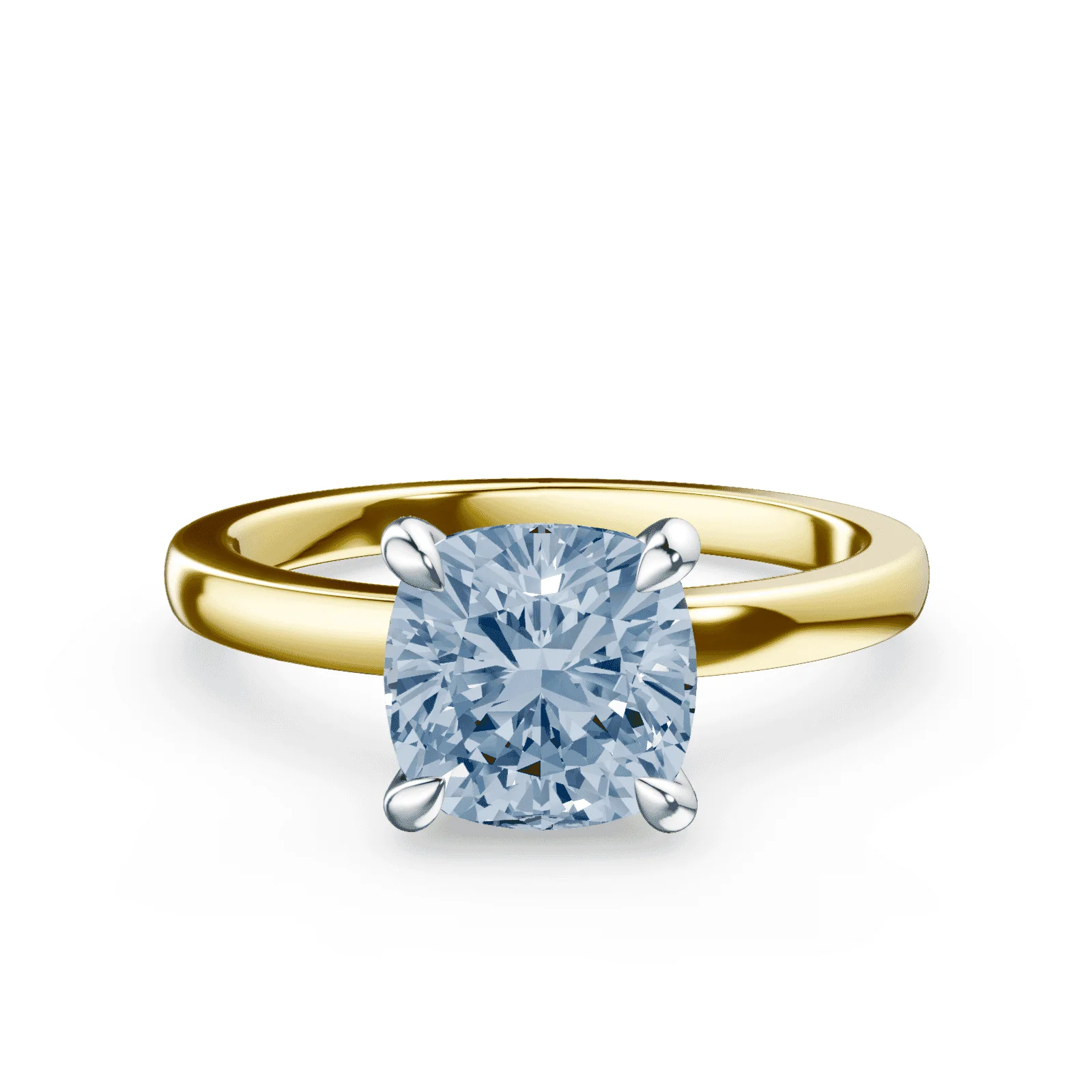 Cushion Cut Low Profile Blue Diamond Ring