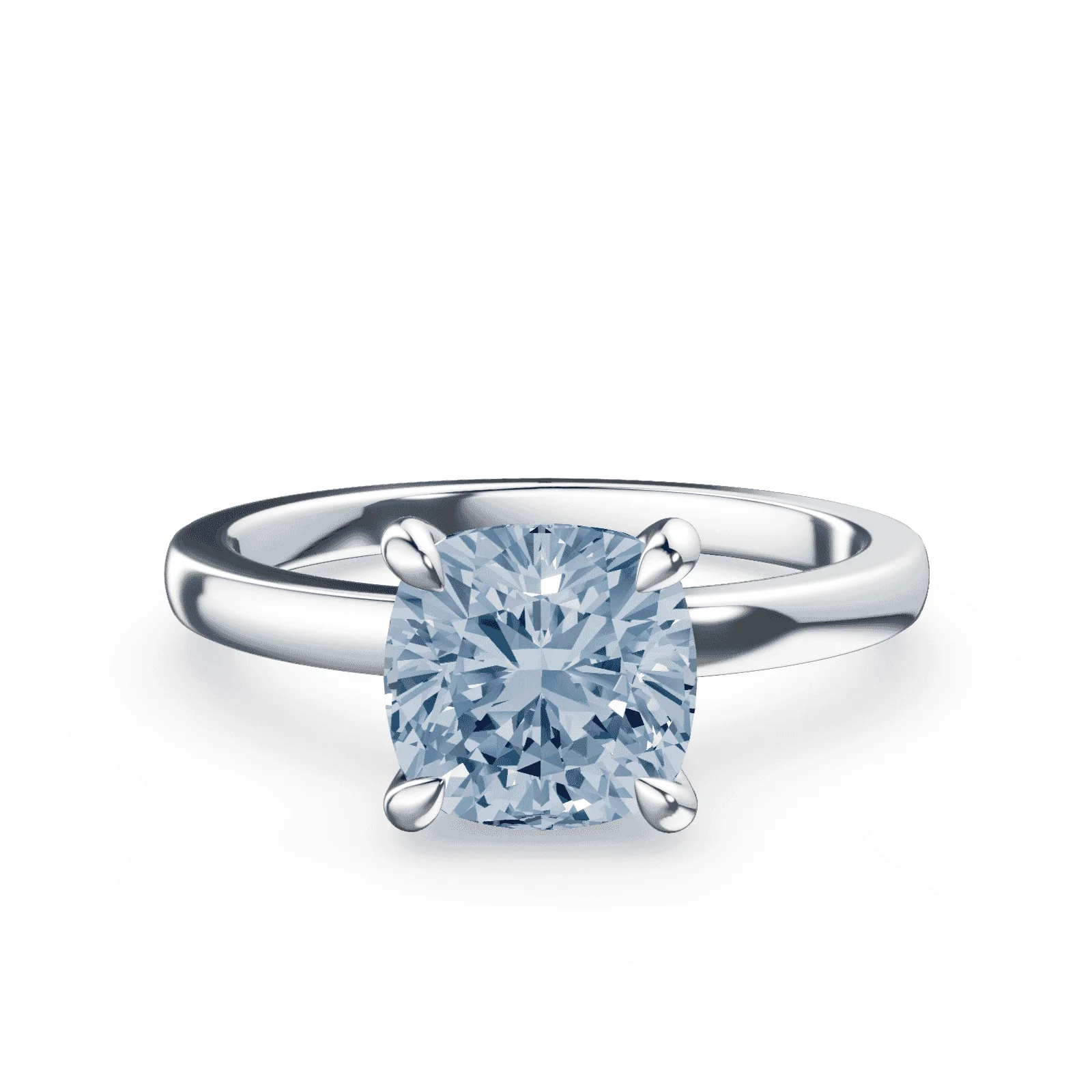 Cushion Cut Low Profile Blue Diamond Ring