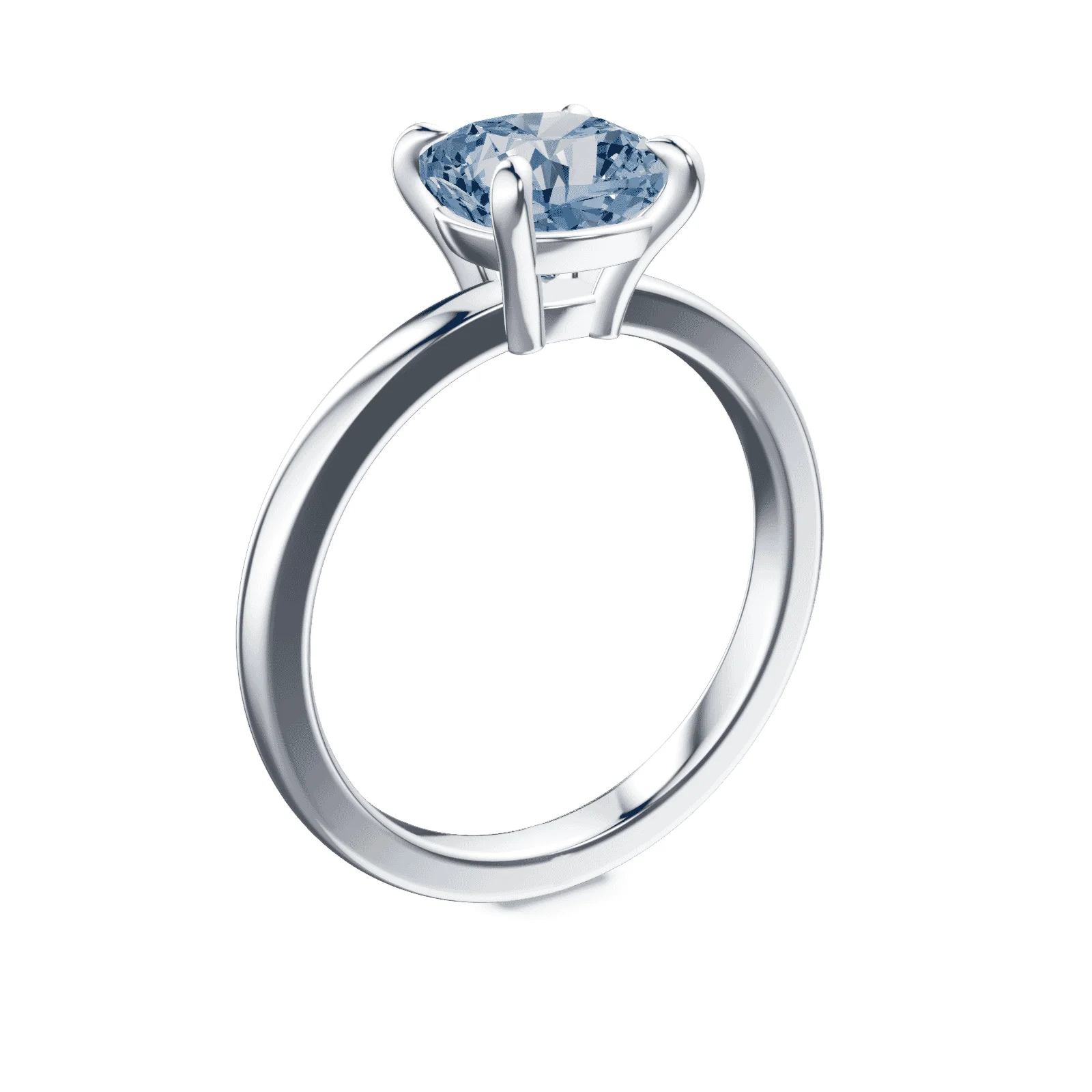 Cushion Cut Low Profile Blue Diamond Ring - Image 2