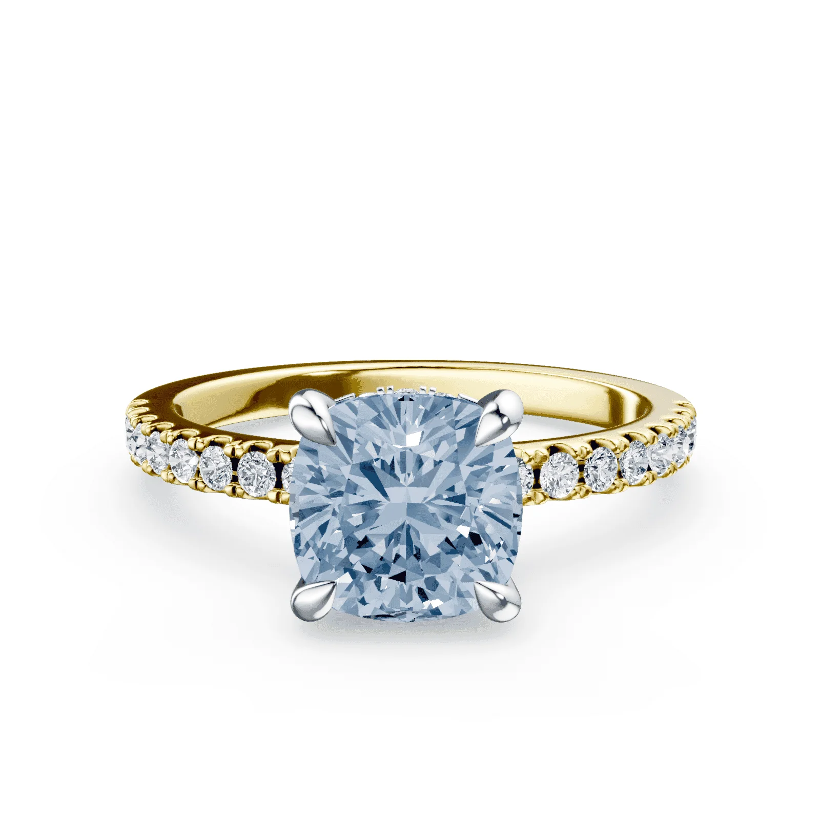 Cushion Cut Low Profile Blue Pave Ring