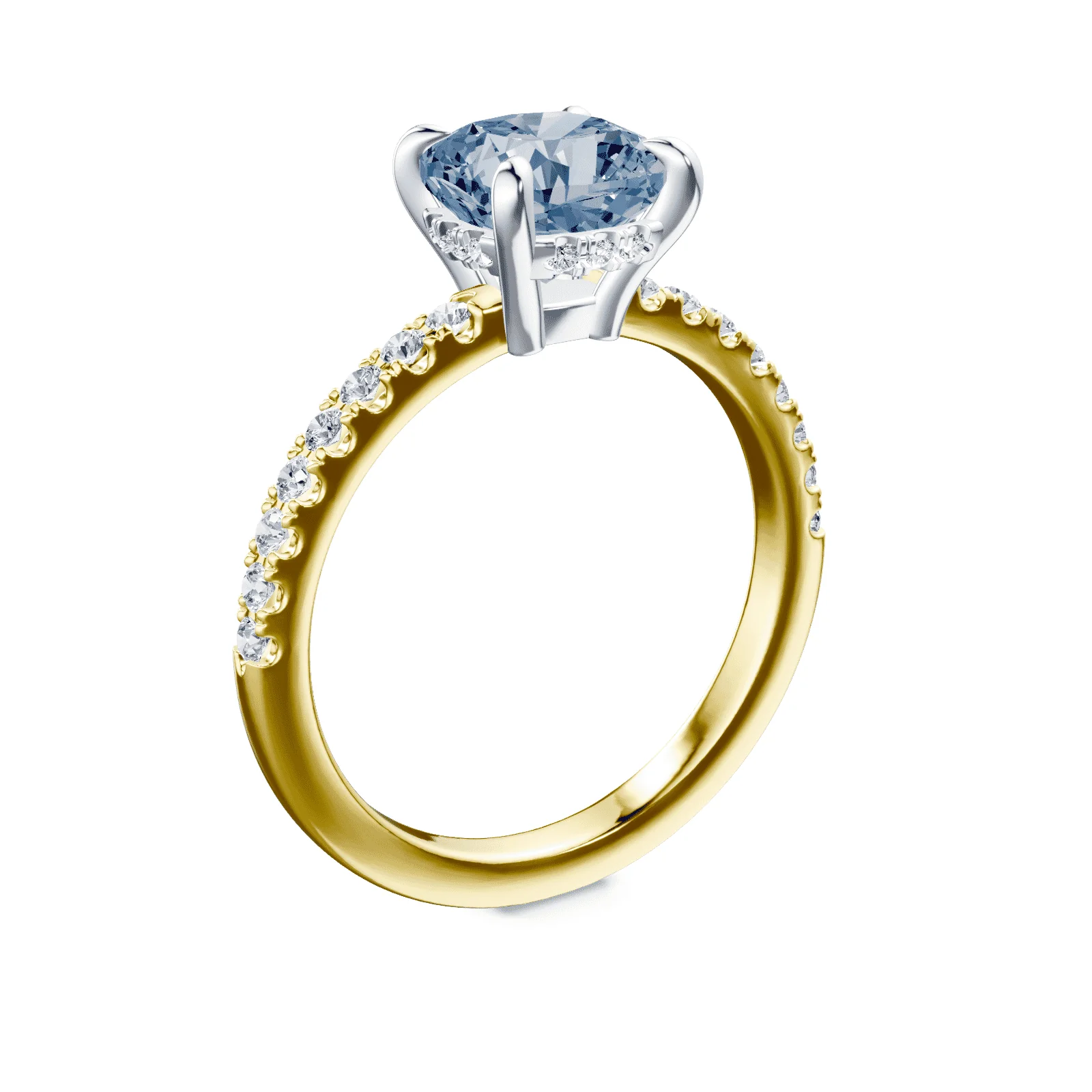 Cushion Cut Low Profile Blue Pave Ring - Image 2