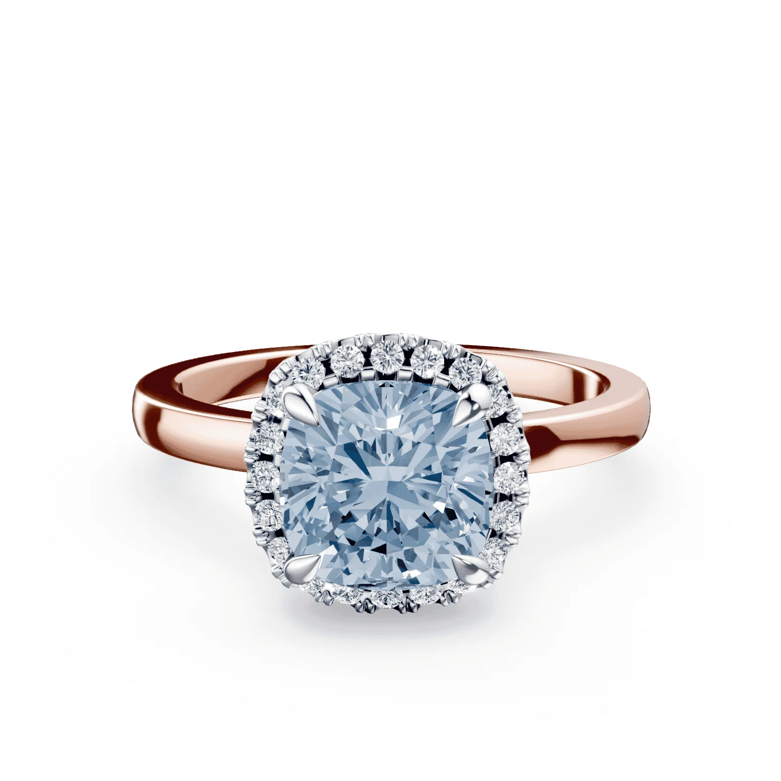 Cushion Cut Halo Blue Diamond Ring