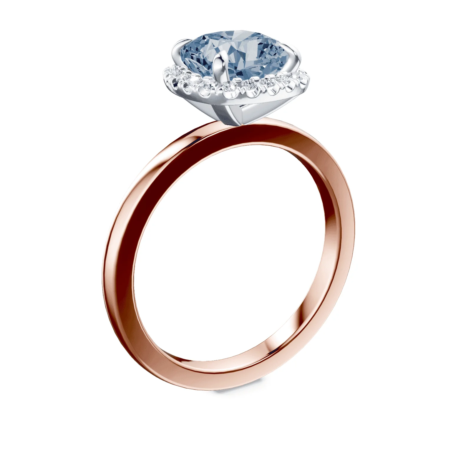 Cushion Cut Halo Blue Diamond Ring - Image 2