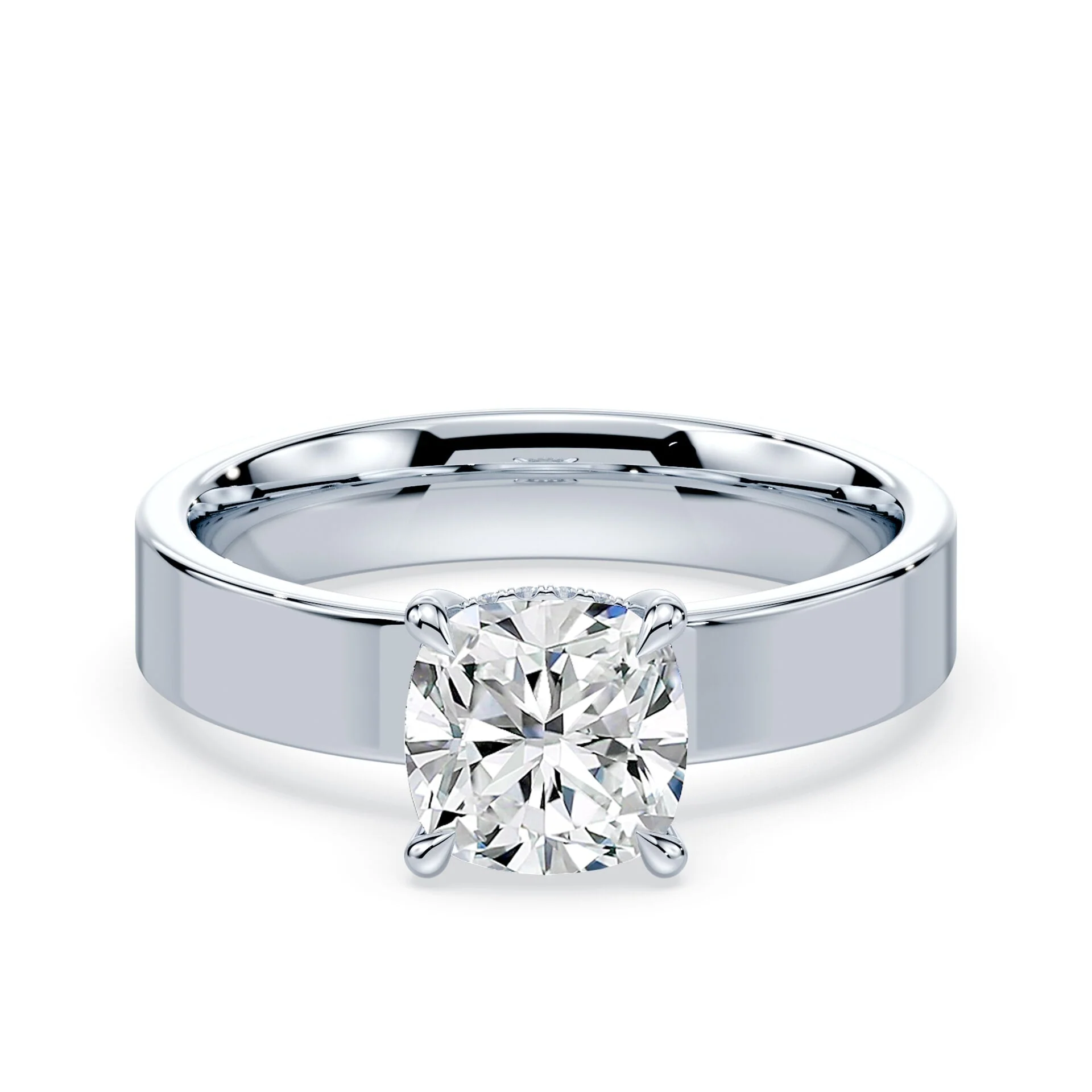 Cushion Cut Low Hidden Halo Wide Ring