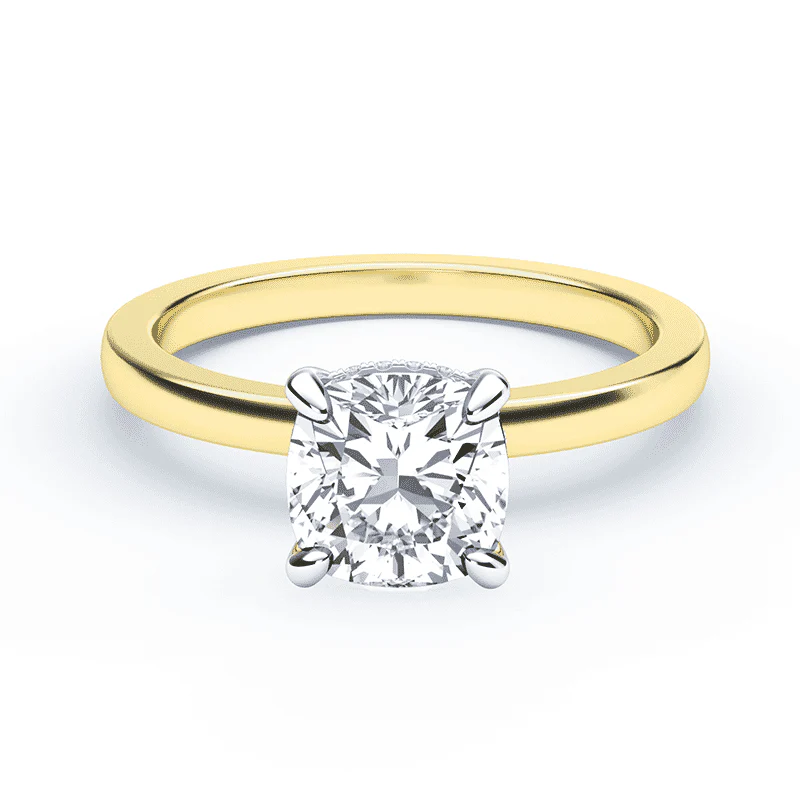 Cushion Cut Low Hidden Halo Ring