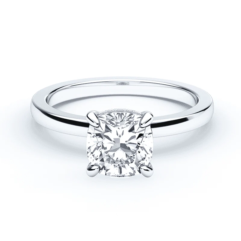 Cushion Cut Low Hidden Halo Ring