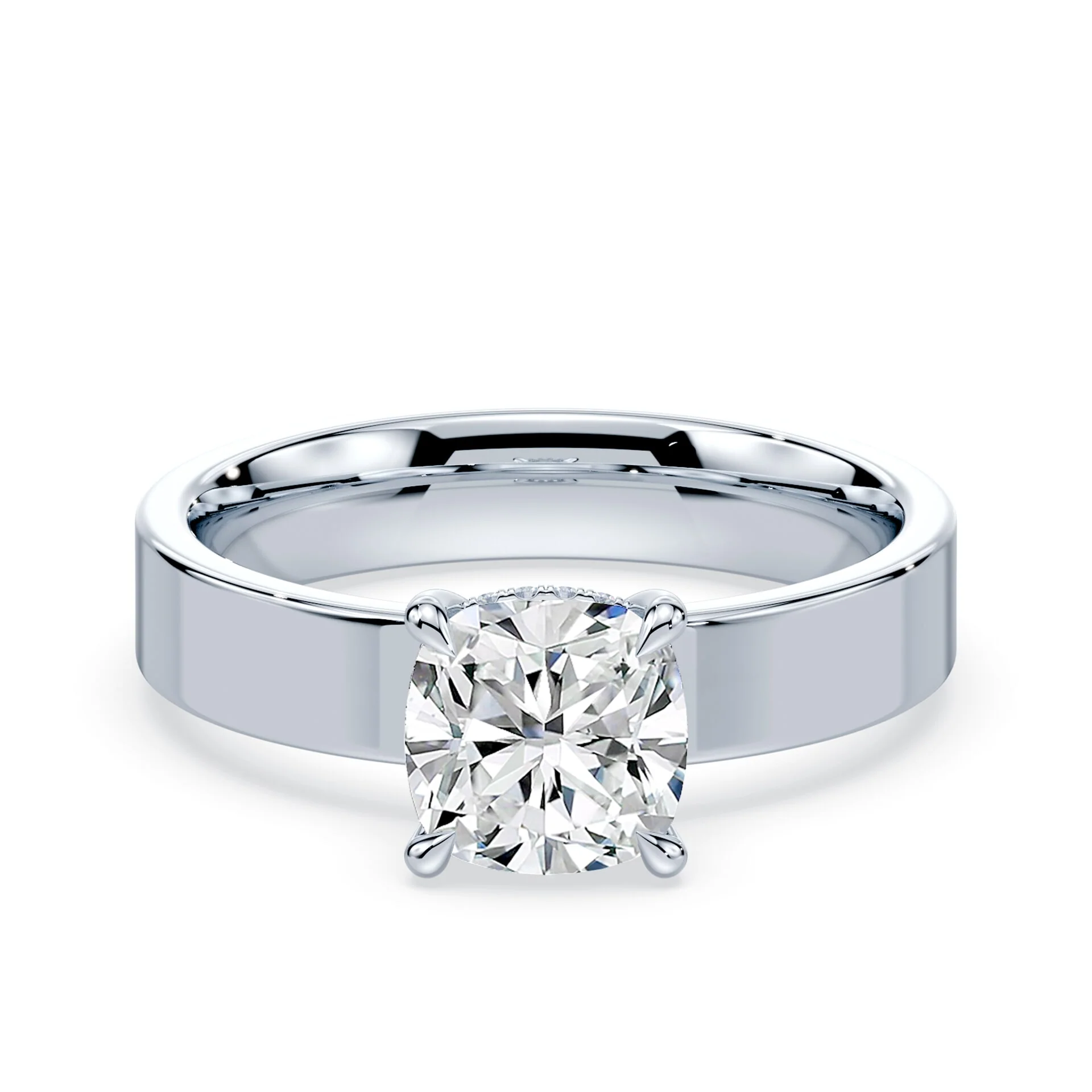 Cushion Cut Low Hidden Halo Wide Ring