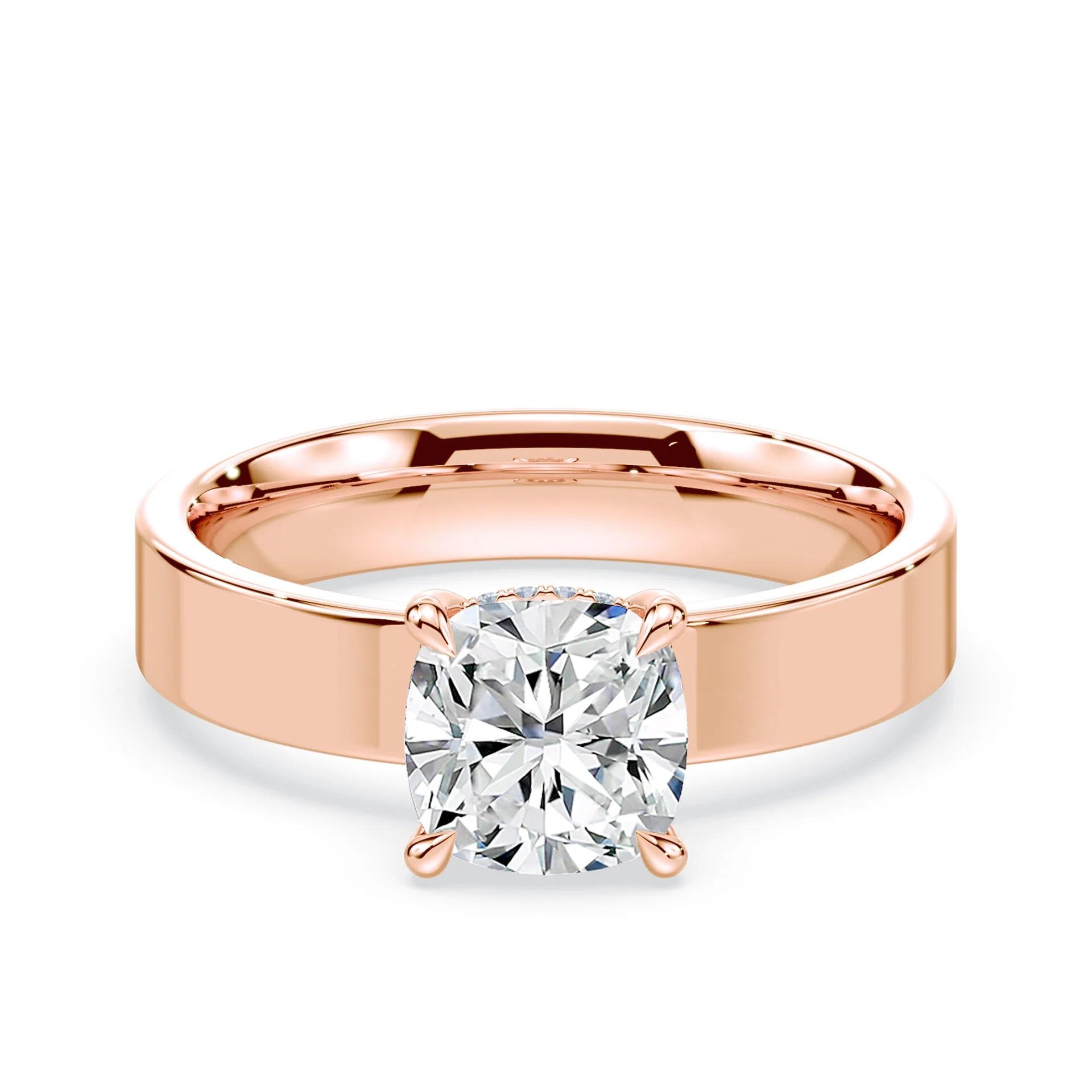 Cushion Cut Low Hidden Halo Wide Ring