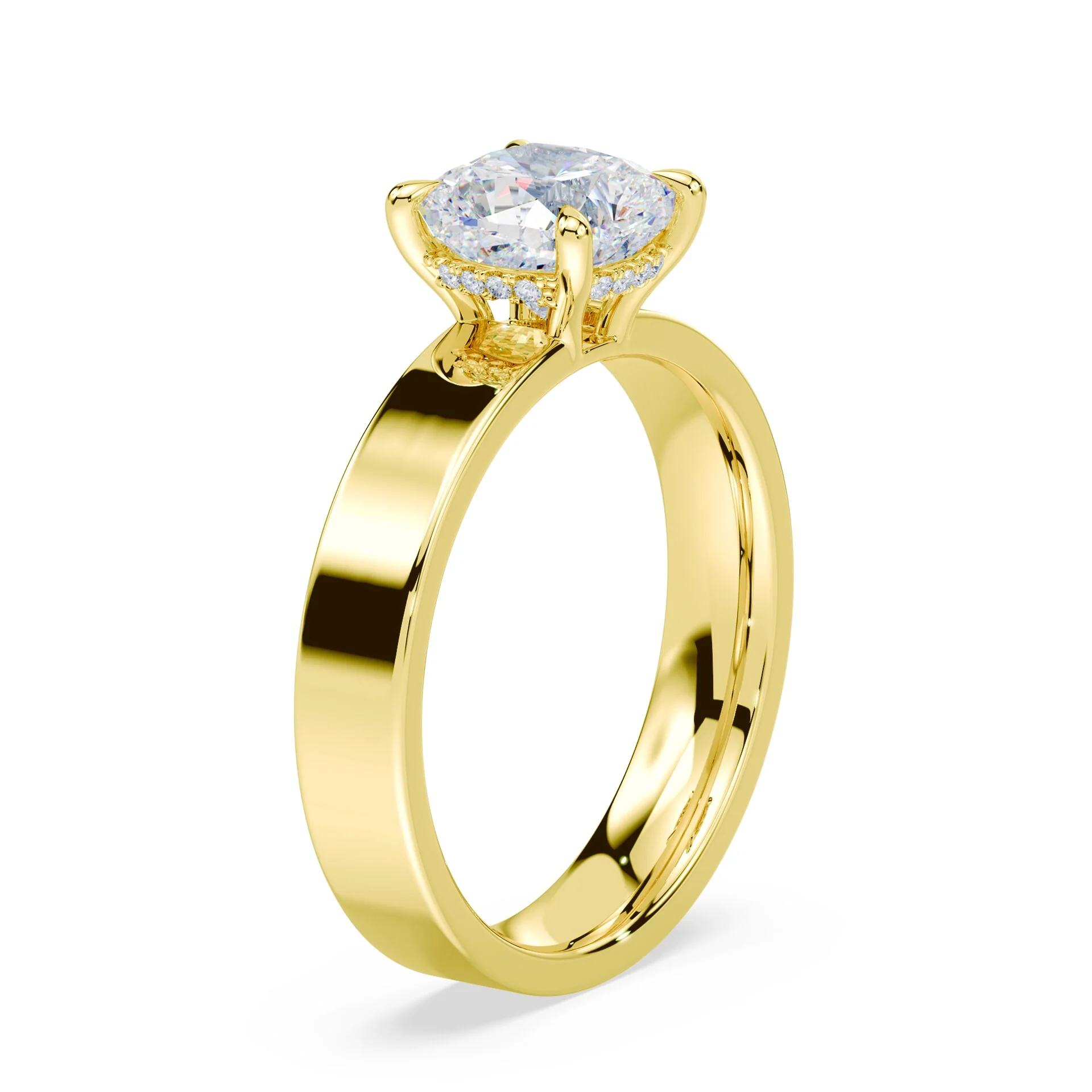 Cushion Cut Low Hidden Halo Wide Ring - Image 2