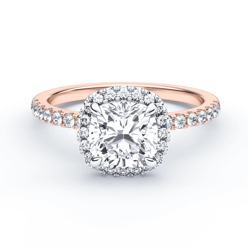 Cushion Cut Simple Halo Pave Ring