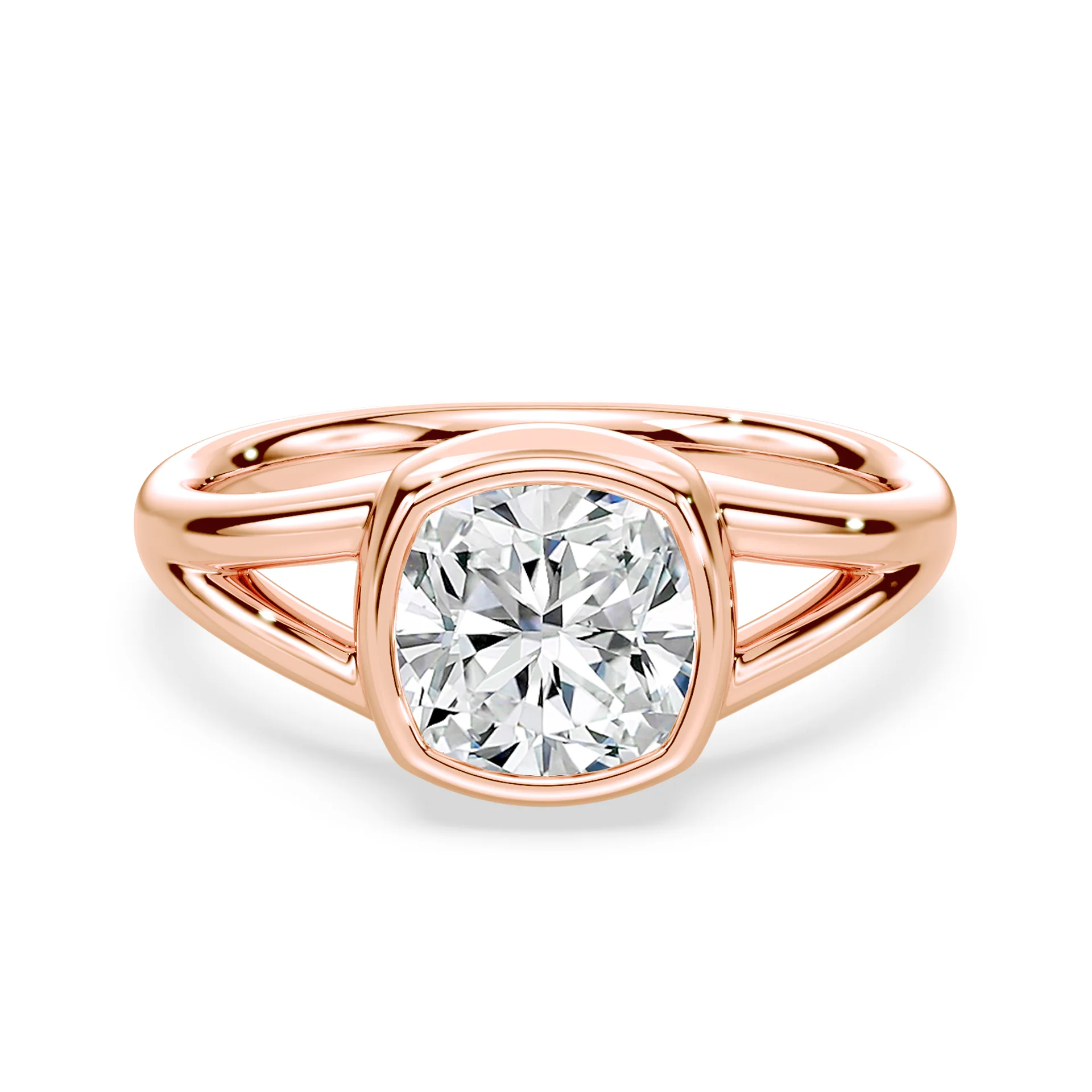 Cushion Cut Split Shank Bezel Ring