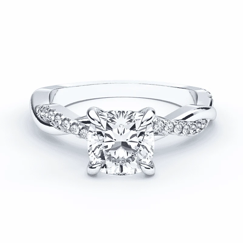 Cushion Cut Hidden Halo Twisted Ring