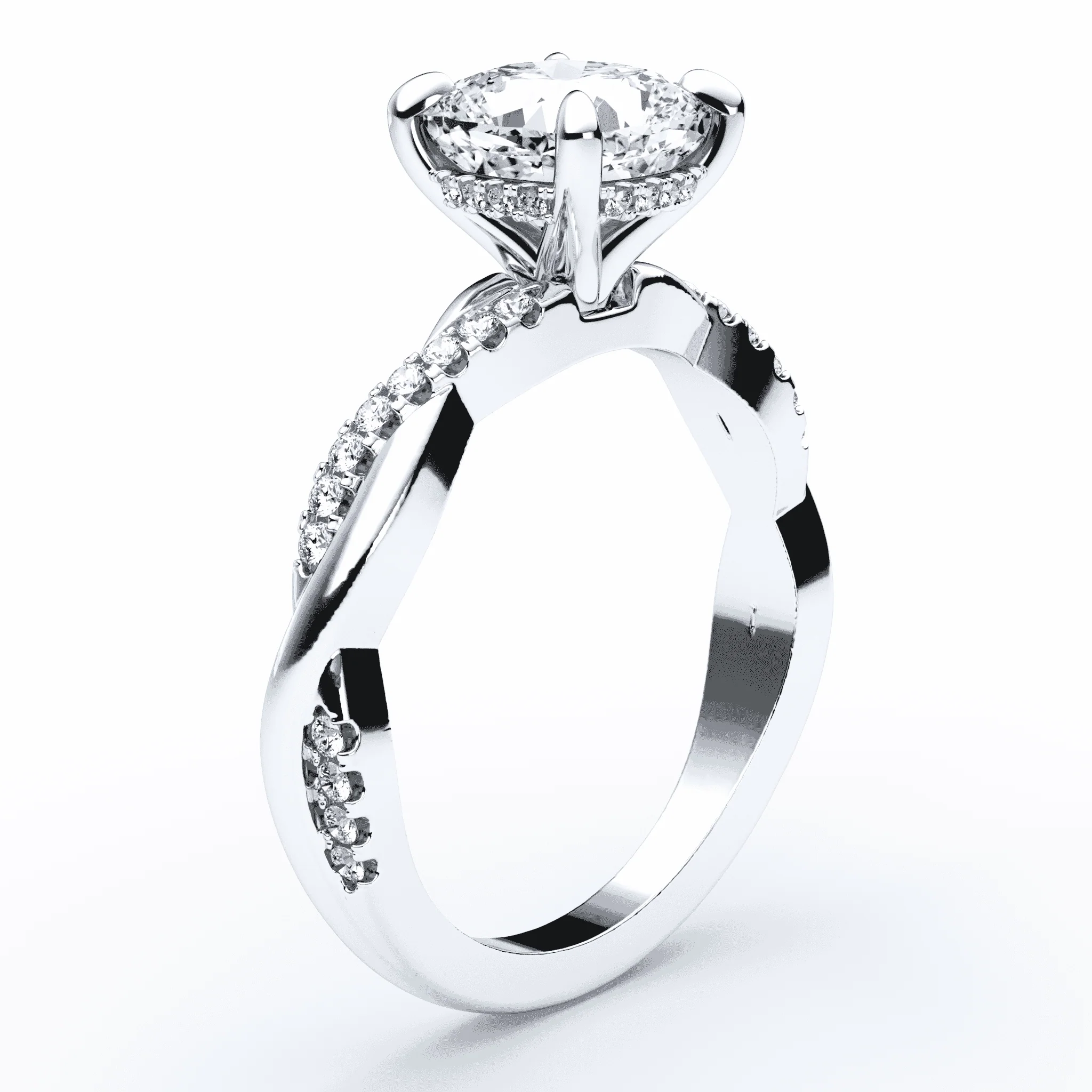 Cushion Cut Hidden Halo Twisted Ring - Image 2