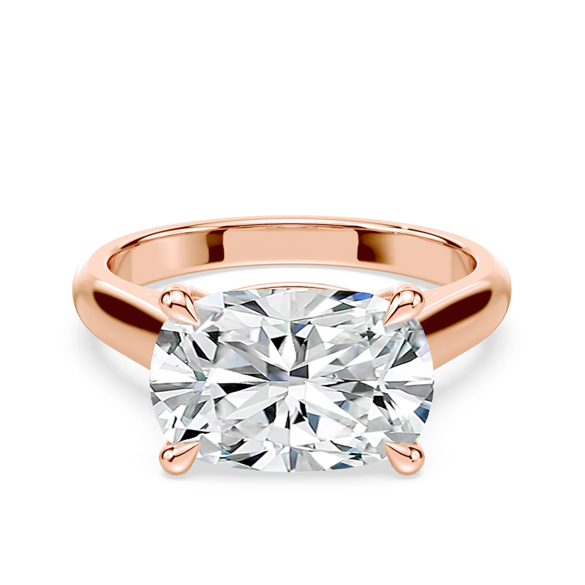 East-West Cushion Cut Cathedral Ring