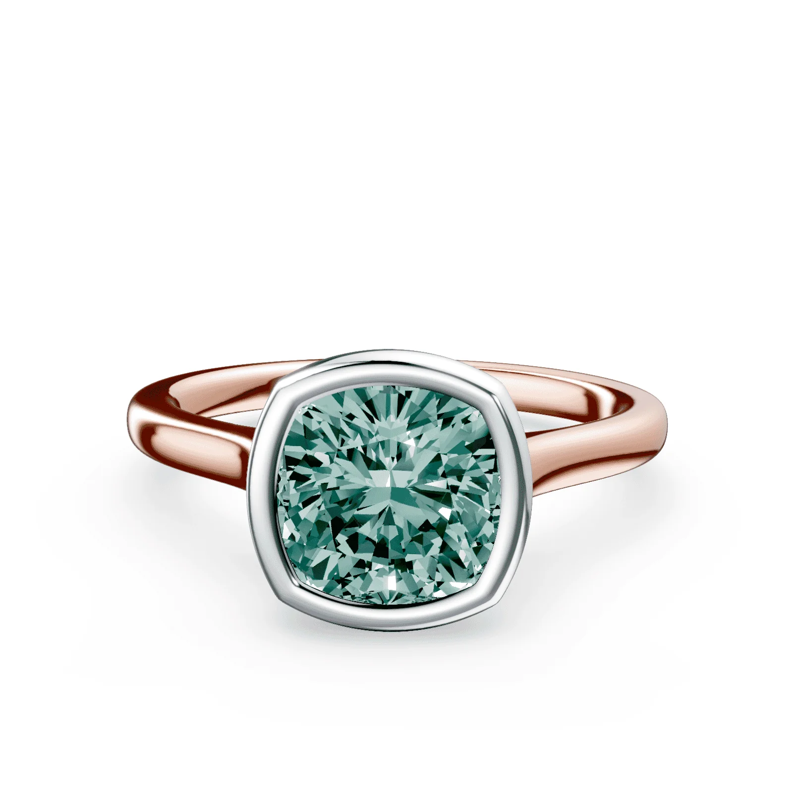 Cushion Cut Cathedral Bezel Green Diamond Ring