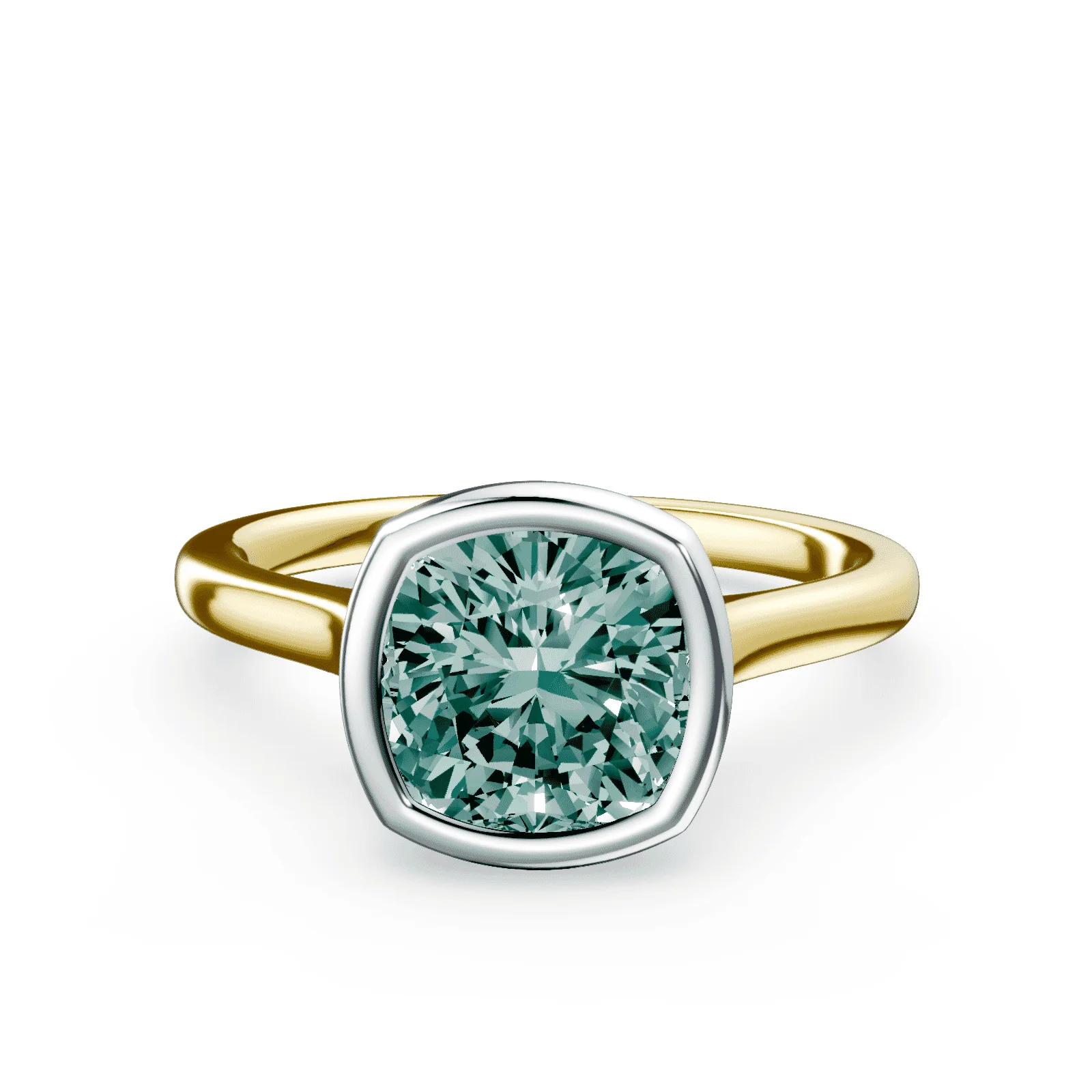 Cushion Cut Cathedral Bezel Green Diamond Ring