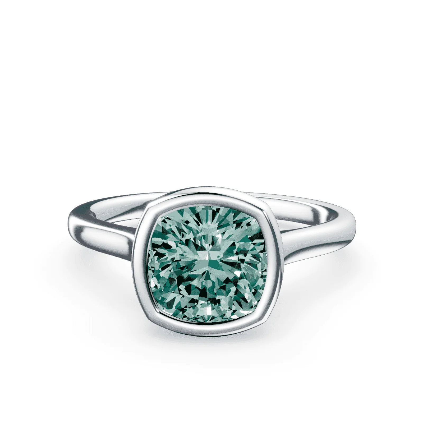 Cushion Cut Cathedral Bezel Green Diamond Ring