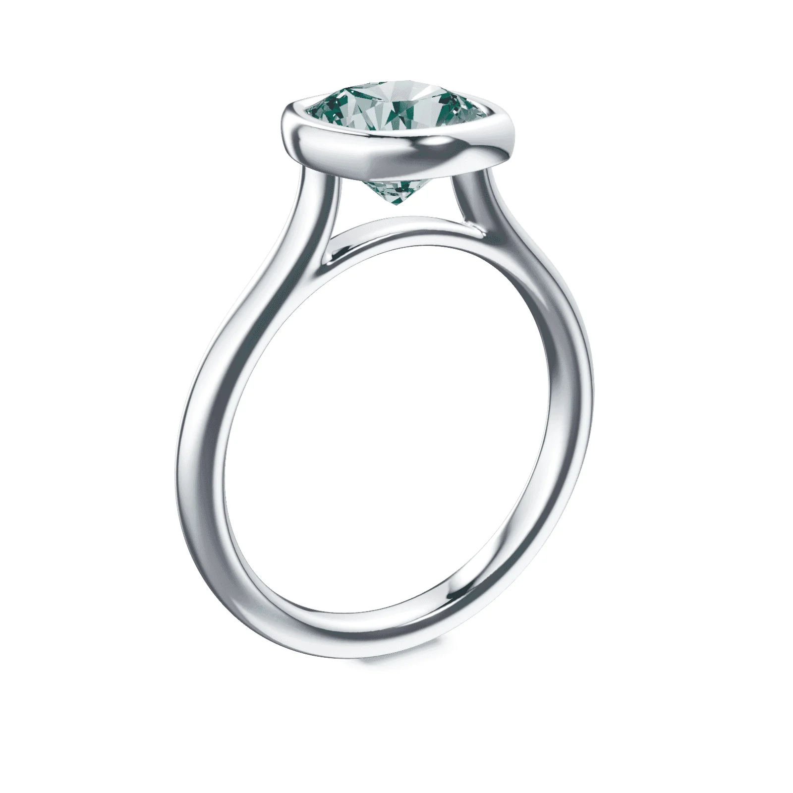Cushion Cut Cathedral Bezel Green Diamond Ring - Image 2