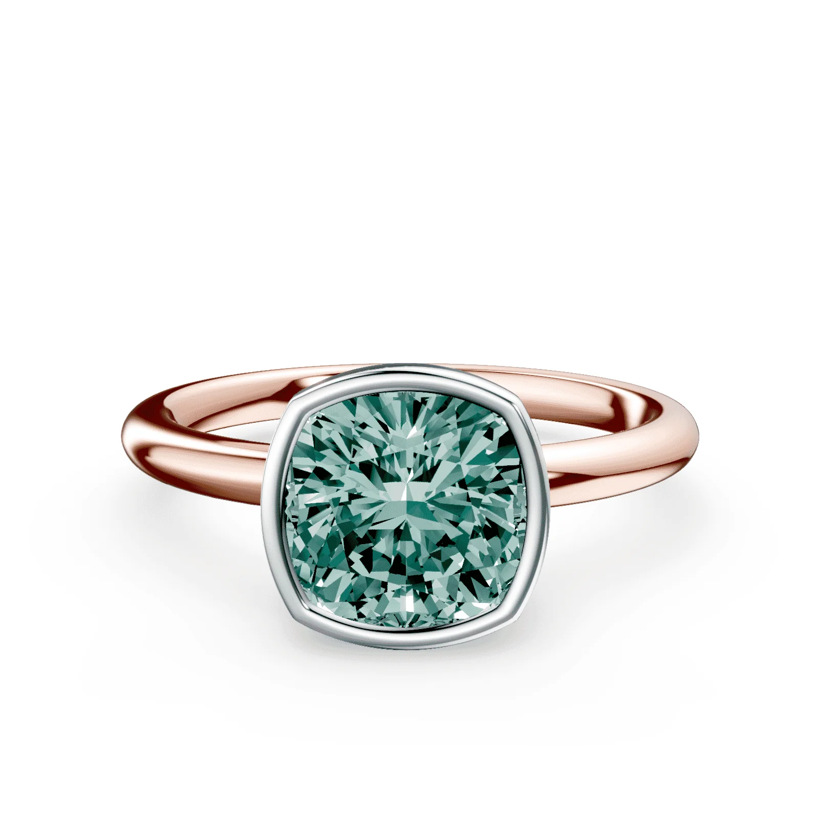 Cushion Cut Bezel Green Diamond Ring