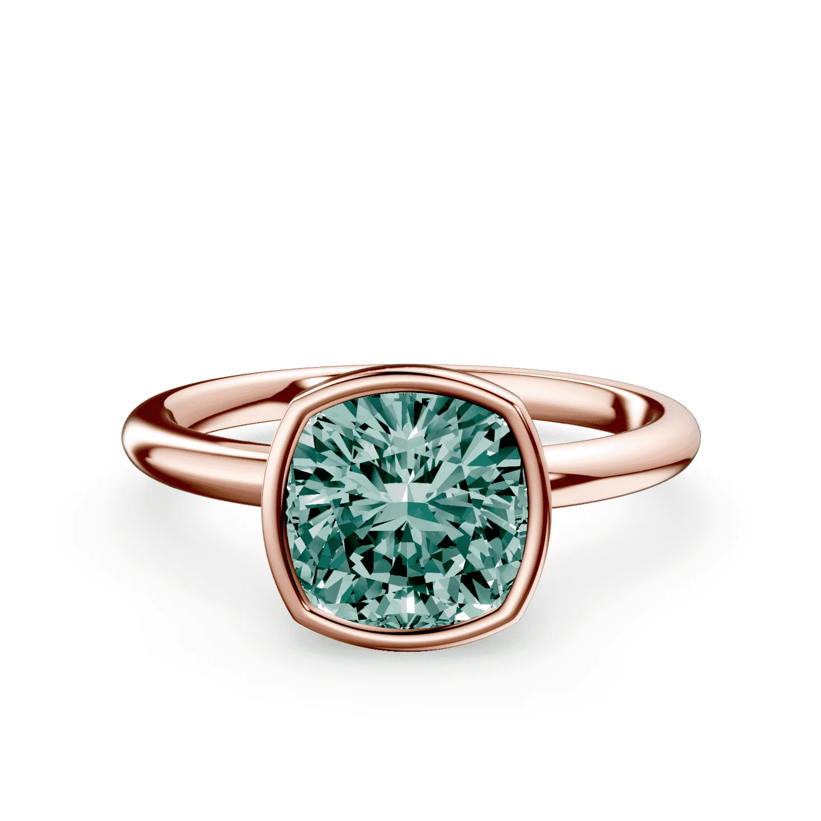 Cushion Cut Bezel Green Diamond Ring