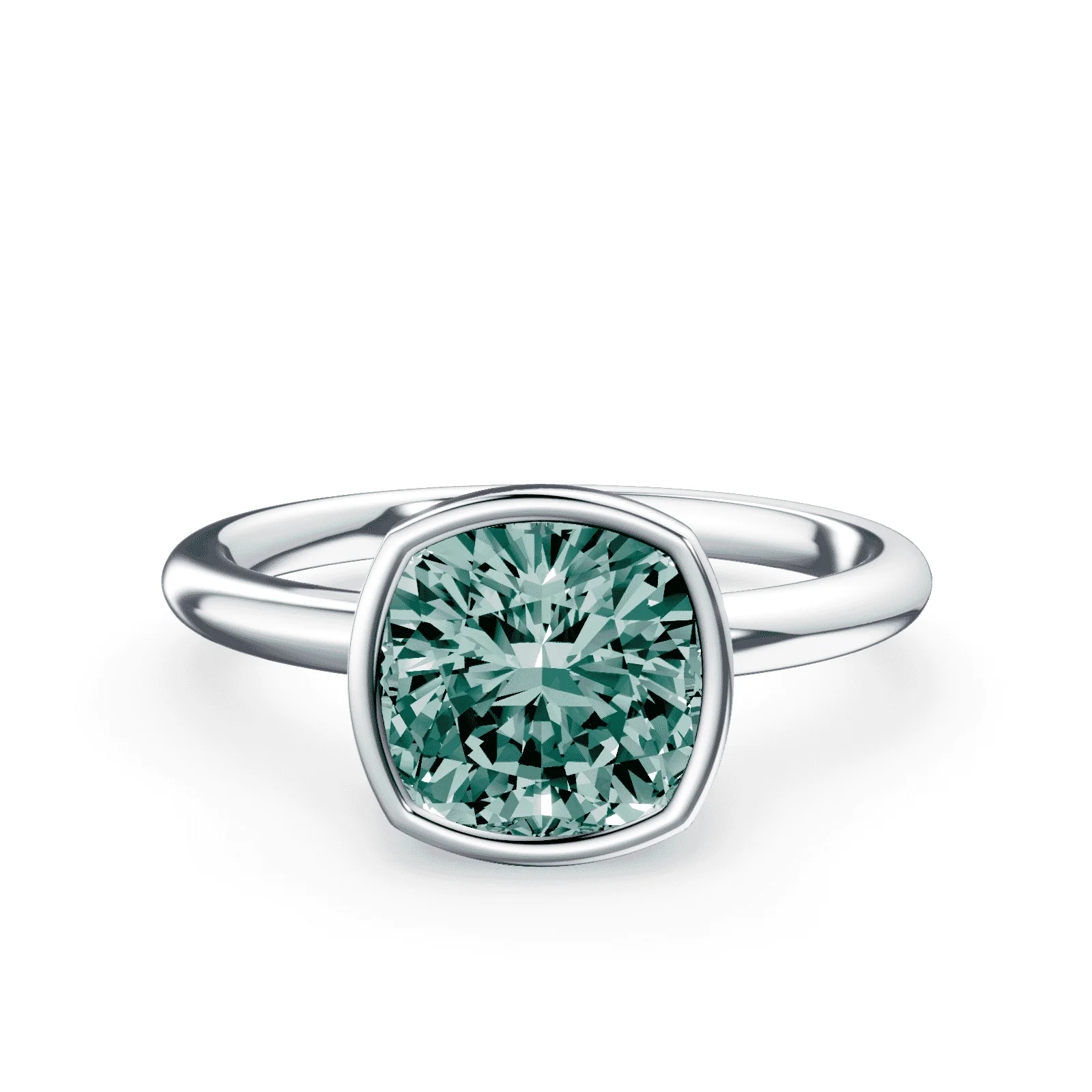 Cushion Cut Bezel Green Diamond Ring