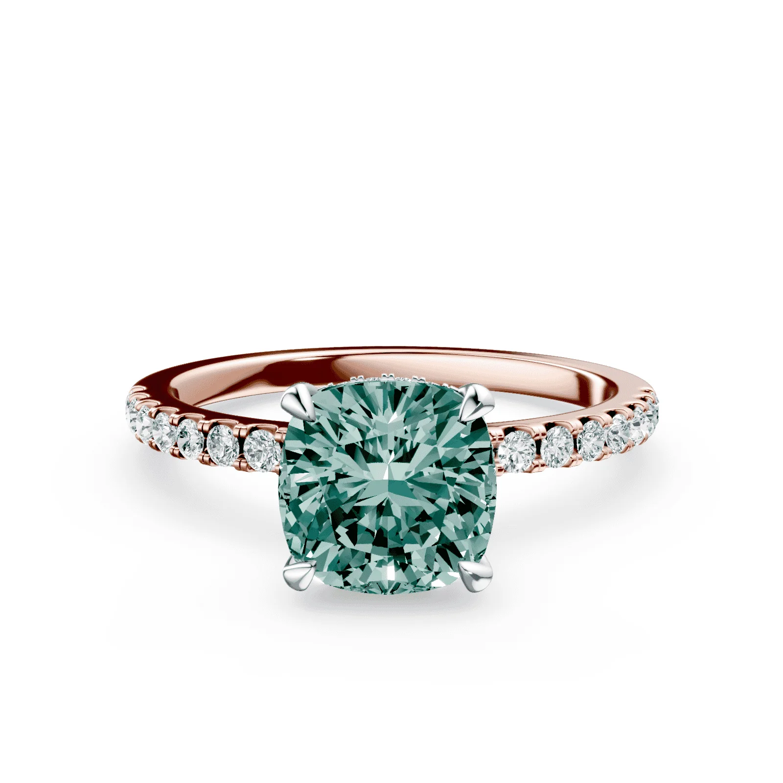Cushion Cut Green Diamond Pave Ring