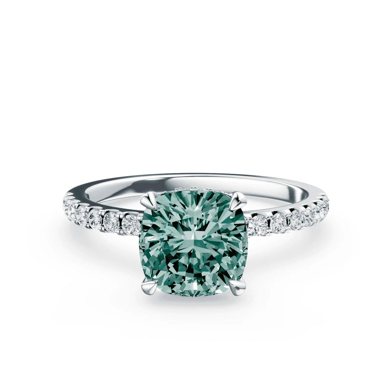Cushion Cut Green Diamond Pave Ring