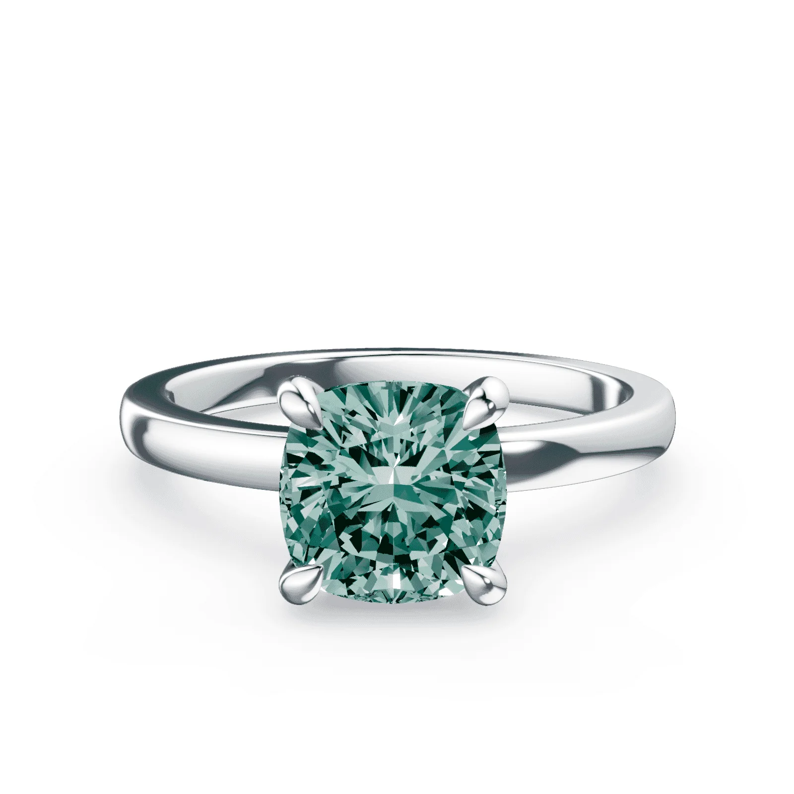 Cushion Cut Low Profile Green Diamond Ring