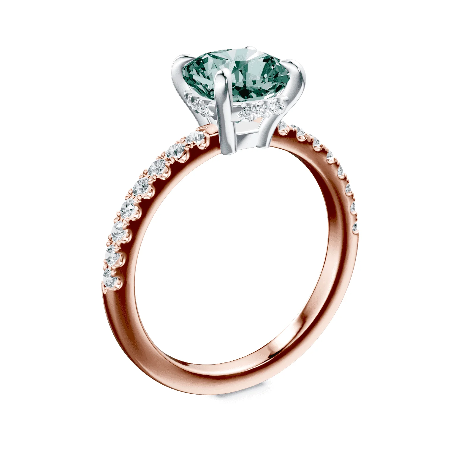 Cushion Cut Low Profile Green Pave Ring - Image 2