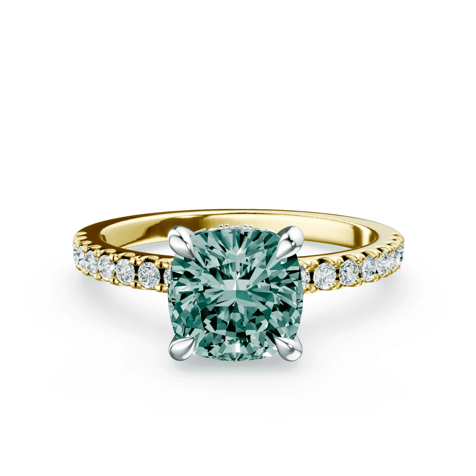 Cushion Cut Low Profile Green Pave Ring