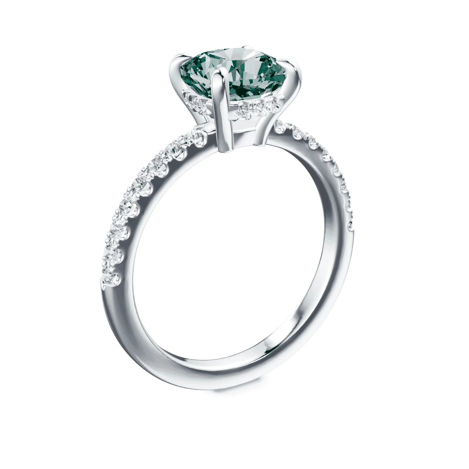 Cushion Cut Low Profile Green Pave Ring - Image 2