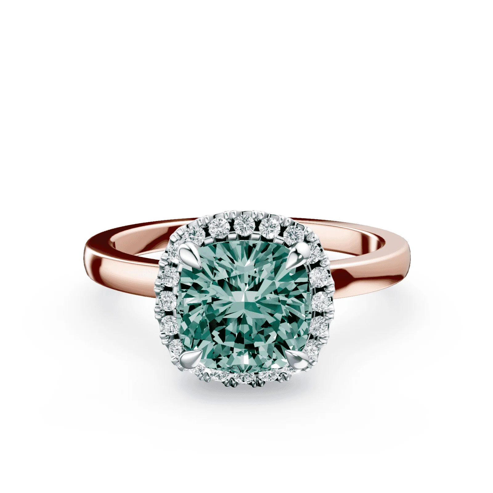 Cushion Cut Halo Green Diamond Ring