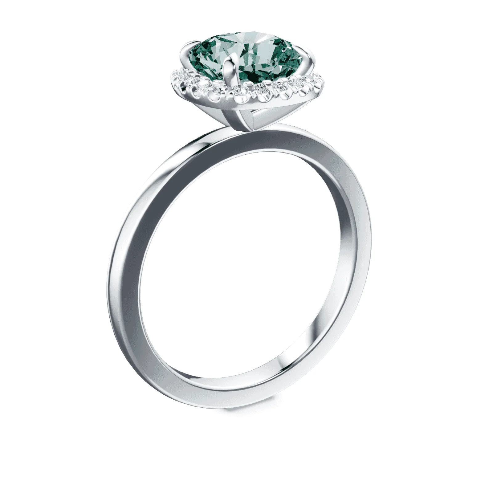 Cushion Cut Halo Green Diamond Ring - Image 2