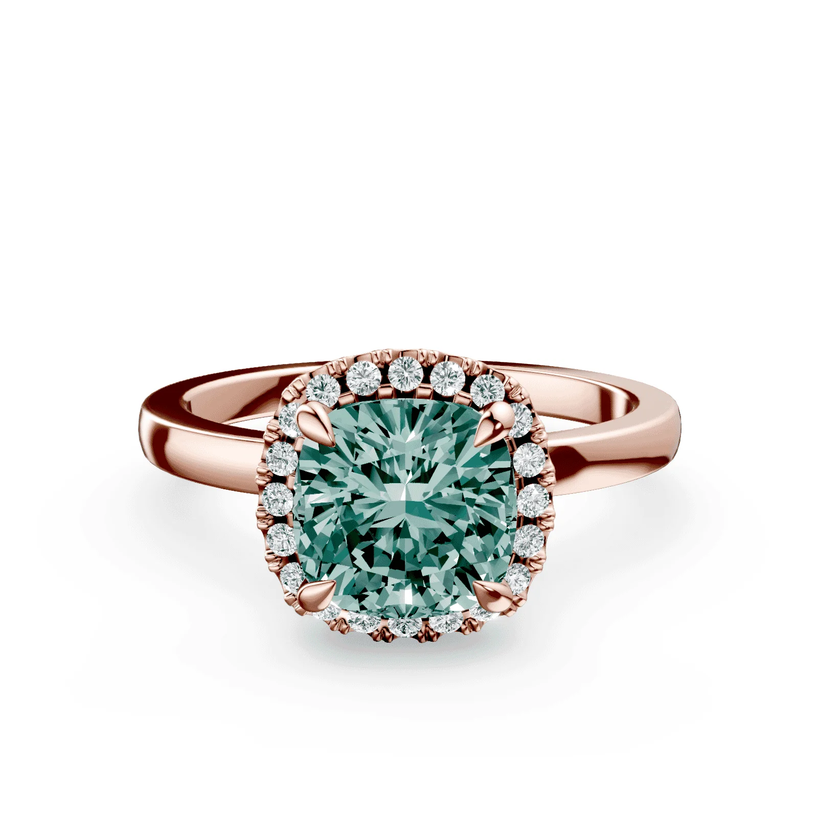 Cushion Cut Halo Green Diamond Ring