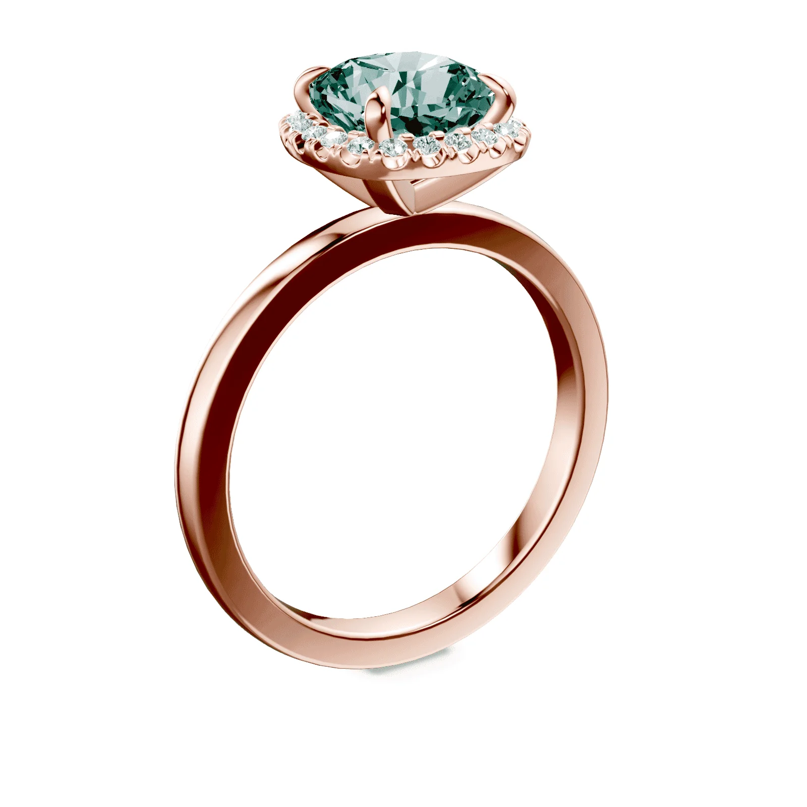 Cushion Cut Halo Green Diamond Ring - Image 2