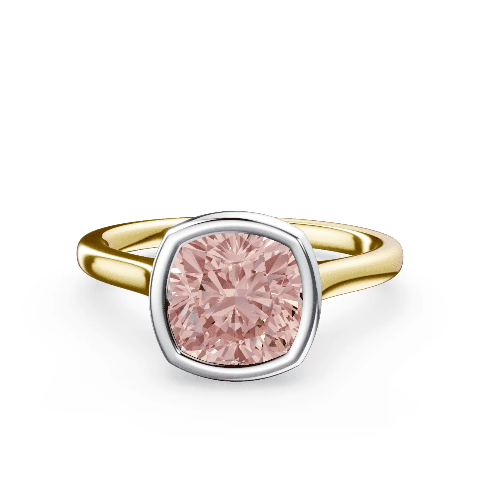Cushion Cut Cathedral Bezel Pink Diamond Ring